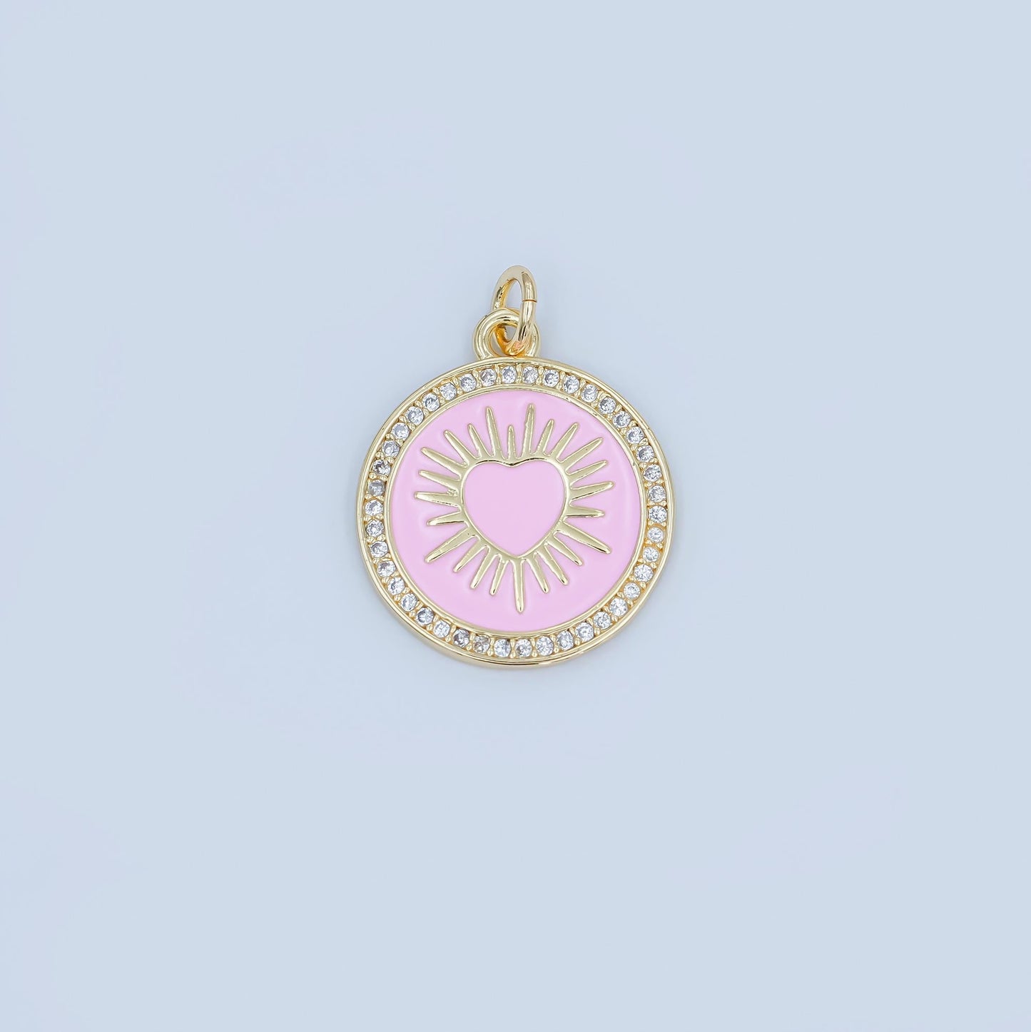 Pink enamel heart charm pendant Ray Heart Coin Charm M185