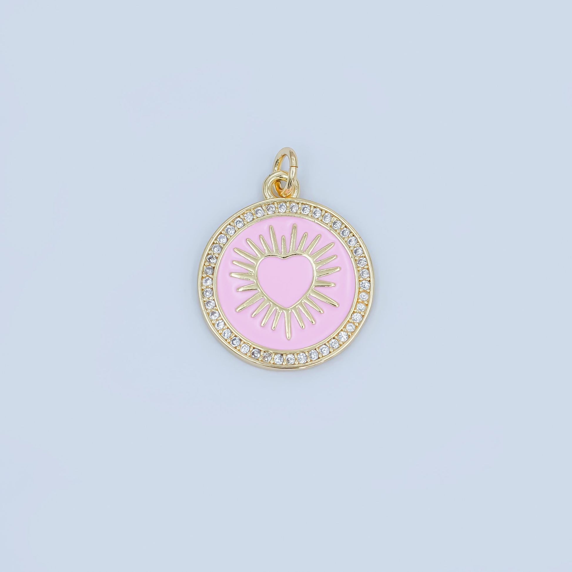Pink enamel heart charm pendant Ray Heart Coin Charm M185