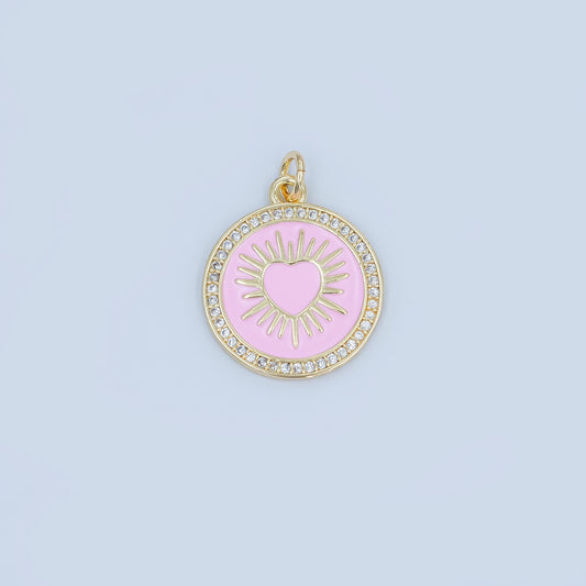 Pink enamel heart charm pendant Ray Heart Coin Charm M185