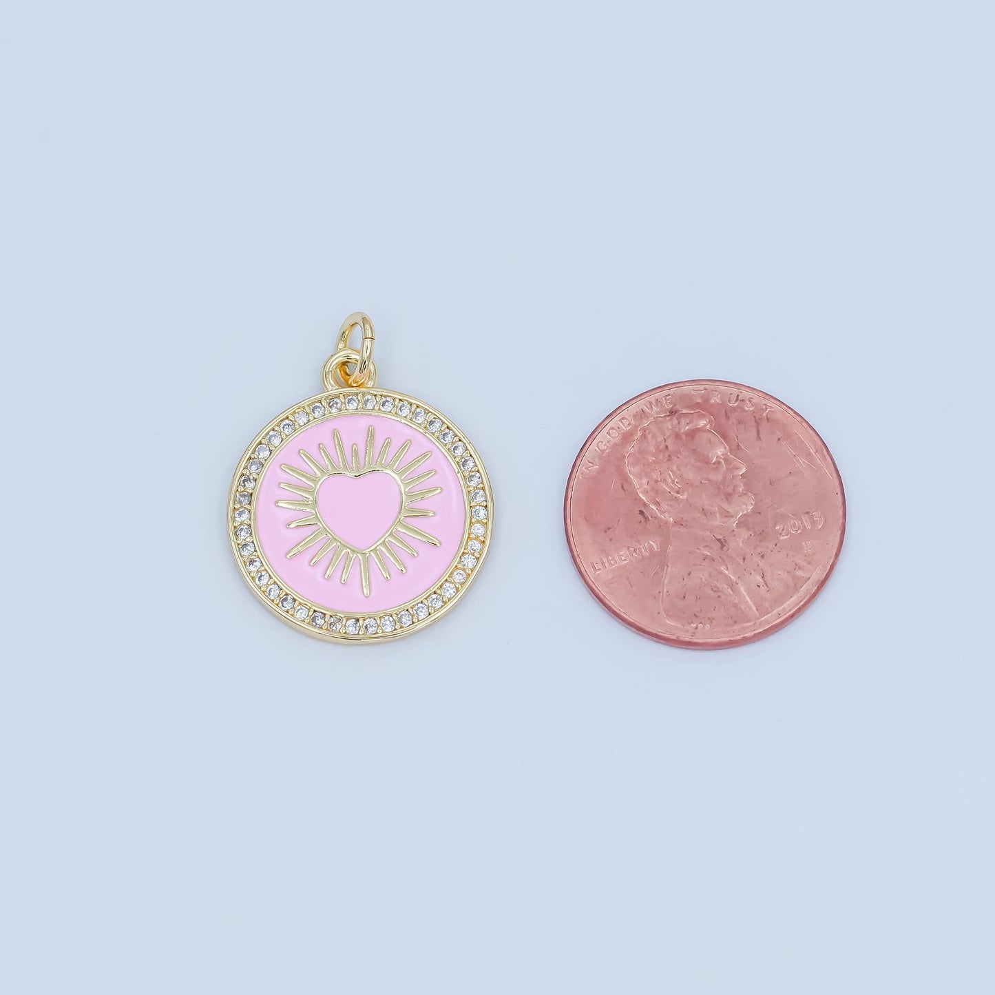 Pink enamel heart charm pendant Ray Heart Coin Charm M185