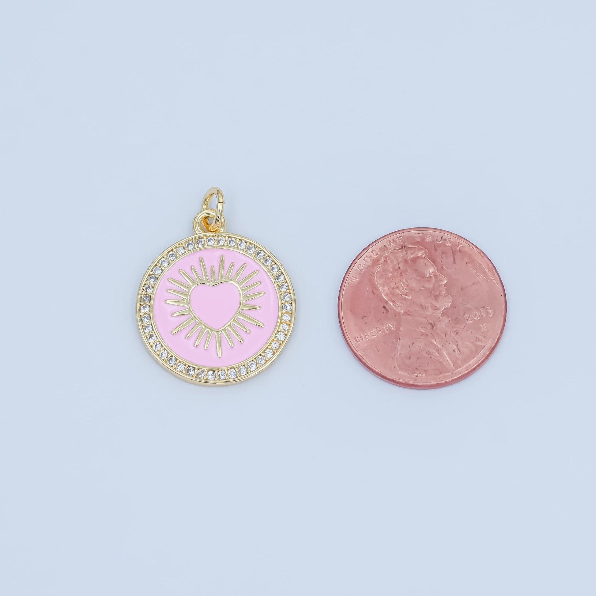 Pink enamel heart charm pendant Ray Heart Coin Charm M185