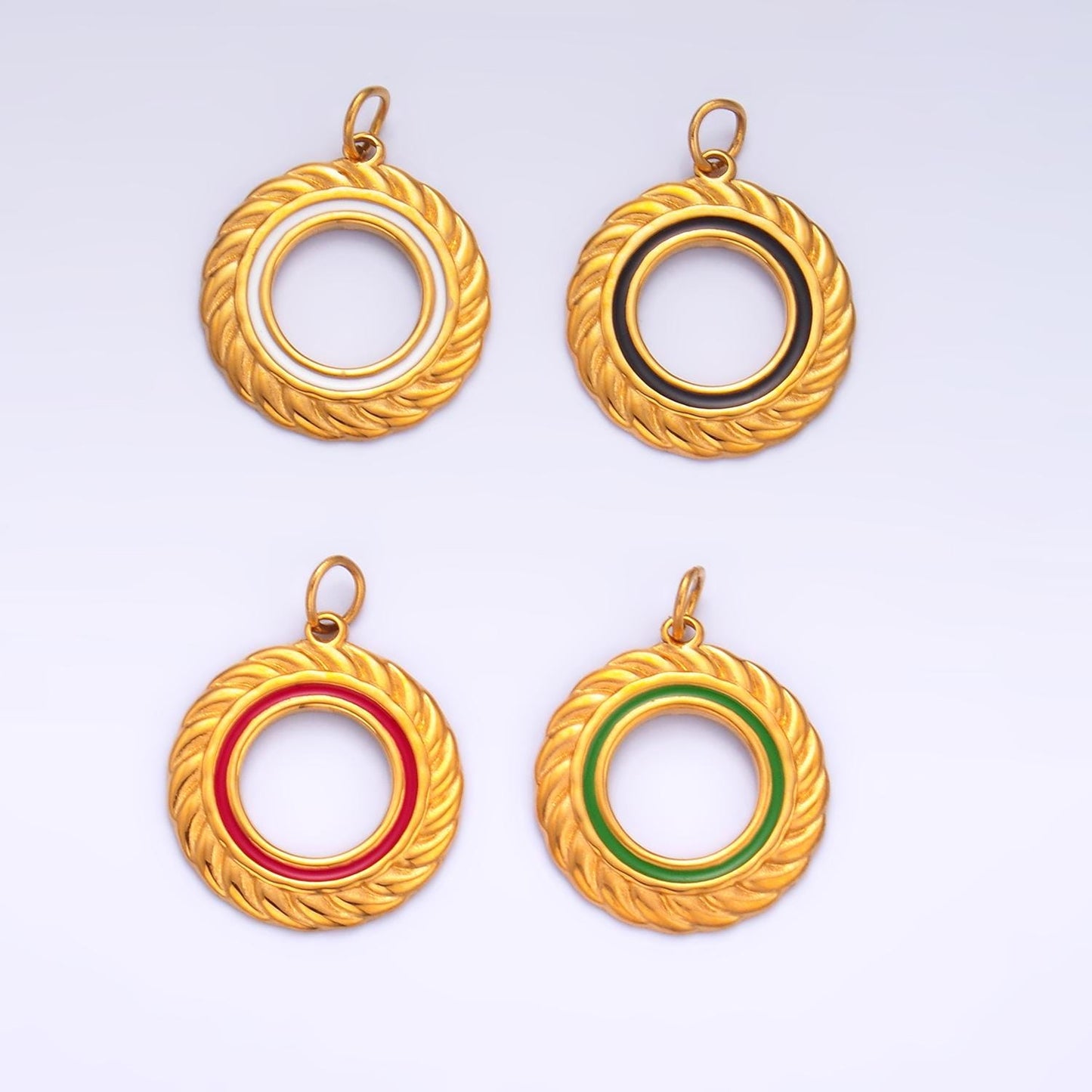Stainless Steel 15mm Medallion Sun Ray Sunburst Celestial Mini Gold Charm with Enamel | P-736