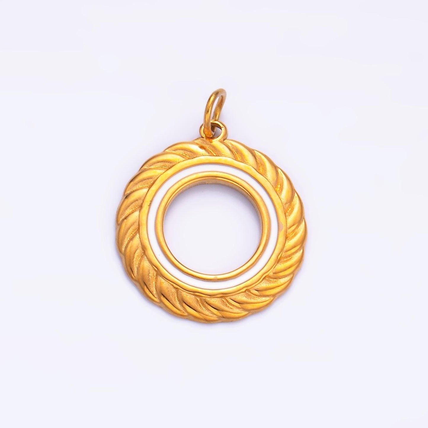 Stainless Steel 15mm Medallion Sun Ray Sunburst Celestial Mini Gold Charm with Enamel | P-736