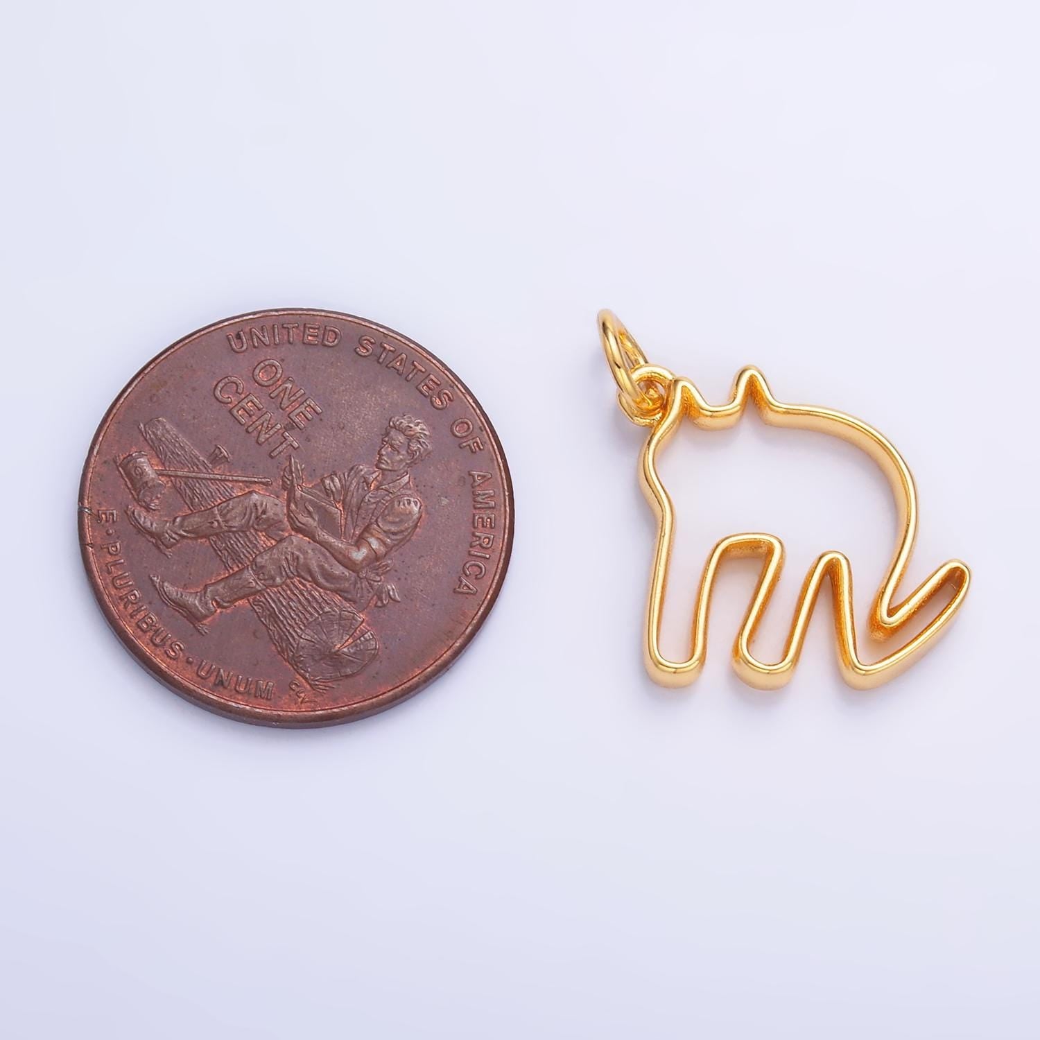 24K Gold Filled Cute Scared Cat Pet Silhouette Outline Charm in Gold & Silver | M-622
