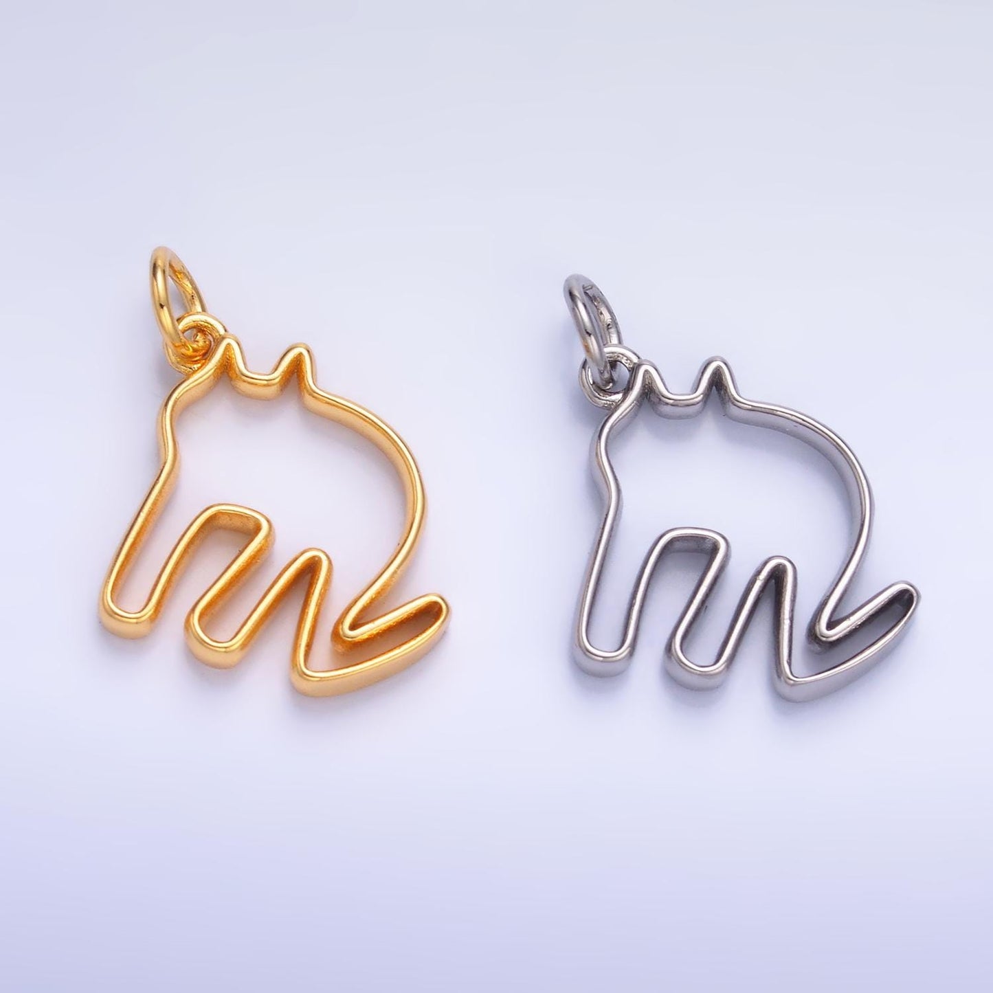 24K Gold Filled Cute Scared Cat Pet Silhouette Outline Charm in Gold & Silver | M-622