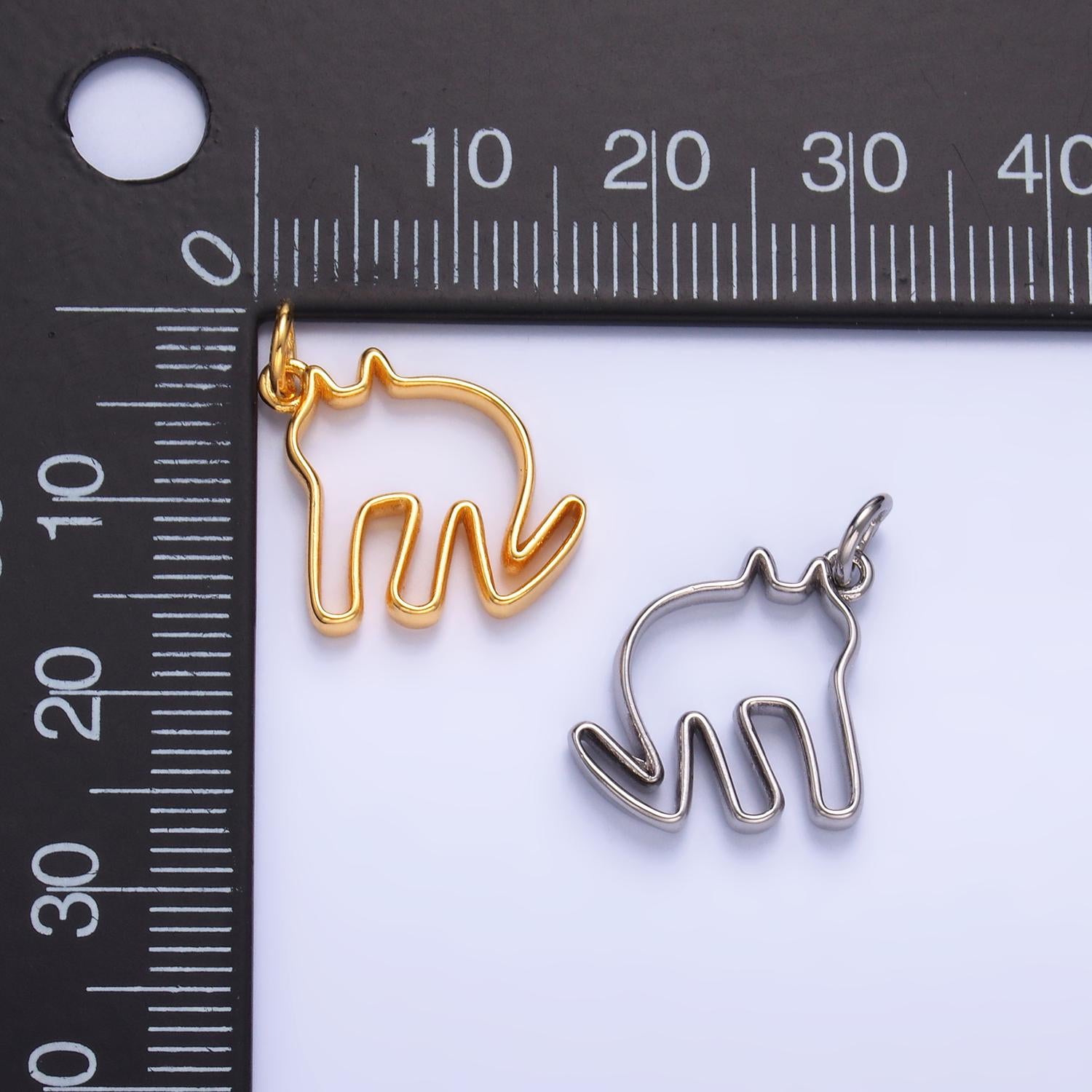 24K Gold Filled Cute Scared Cat Pet Silhouette Outline Charm in Gold & Silver | M-622