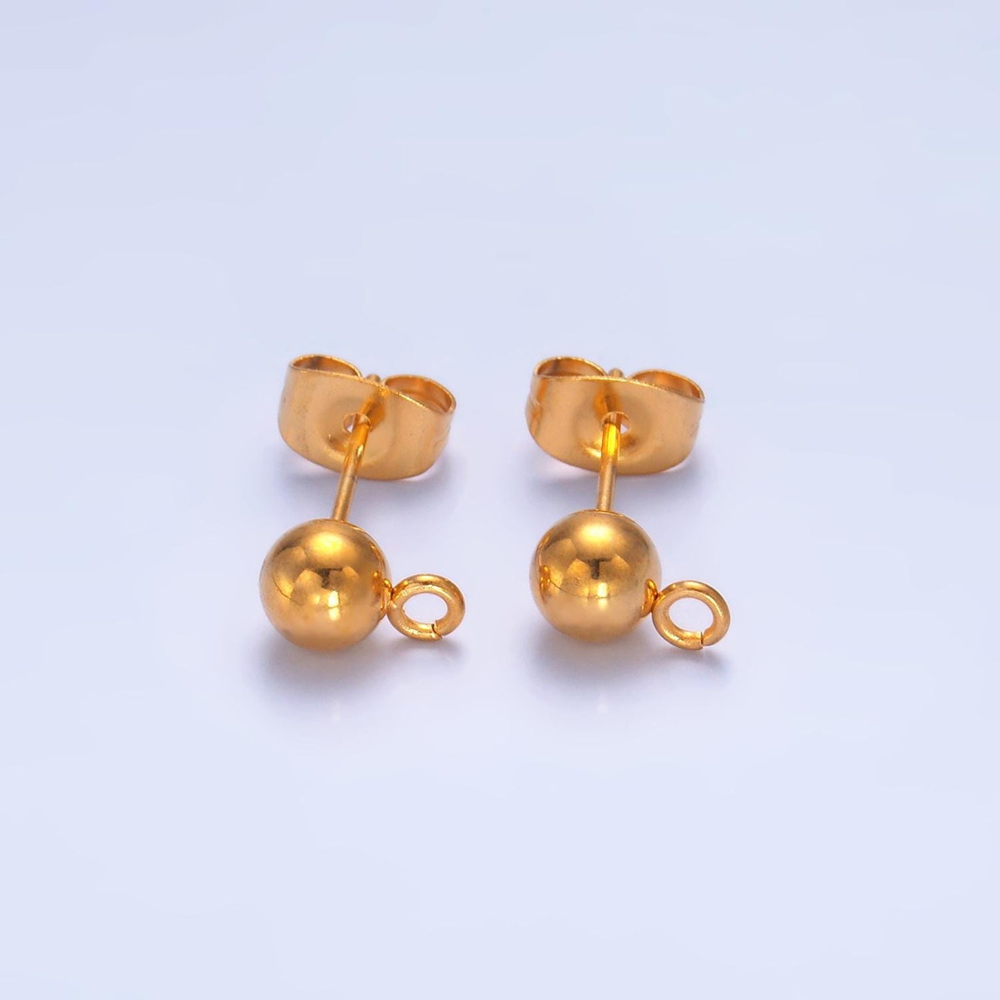 PVD Gold earrings stud ball post with loop for jewelry making supplies 3 mm,4 mm and 5 mm ear stud bulk