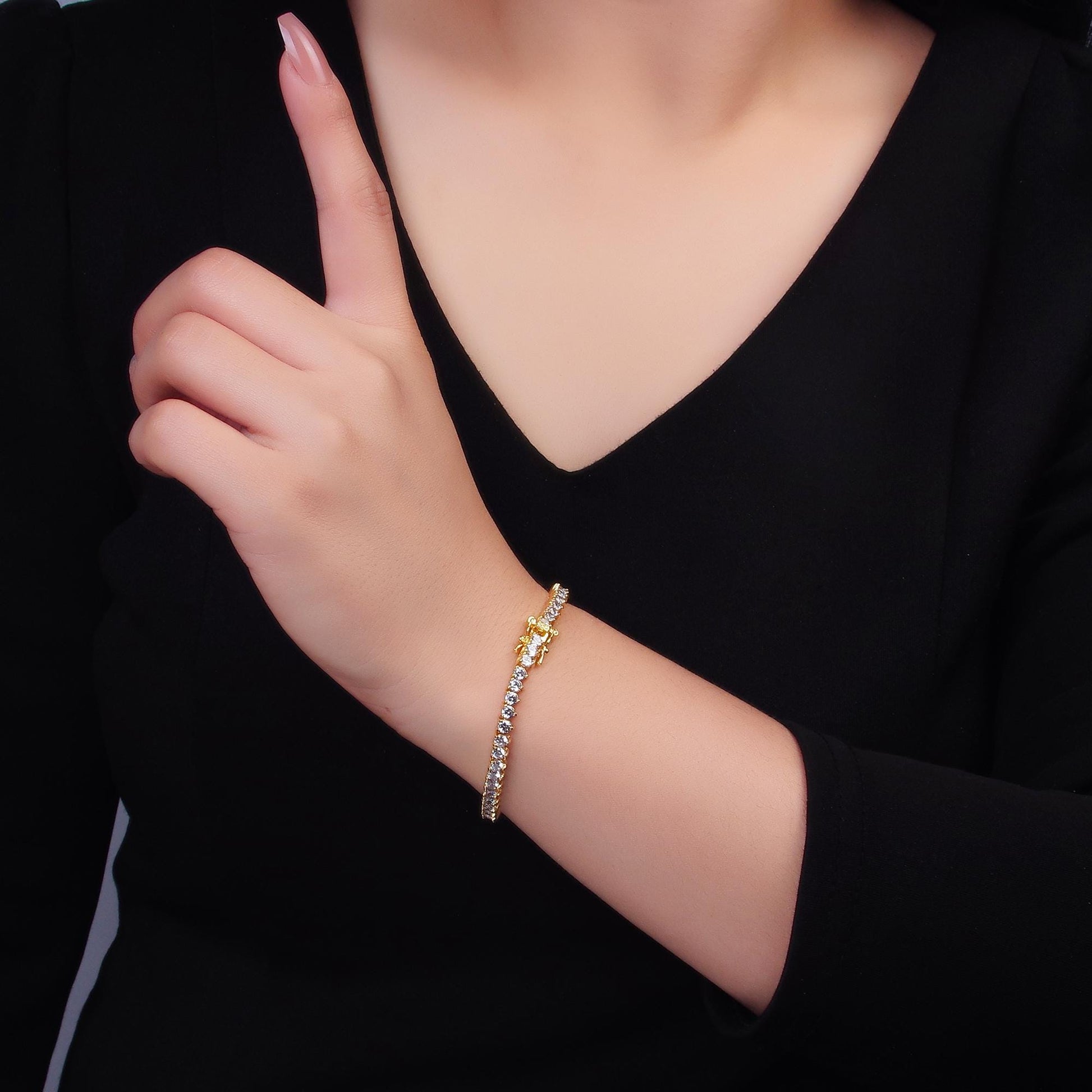 Dainty Round CZ Tennis Bracelet, Gold Tennis Bracelet, Cubic Zirconia Tennis Bracelet 7 inch wa-3034