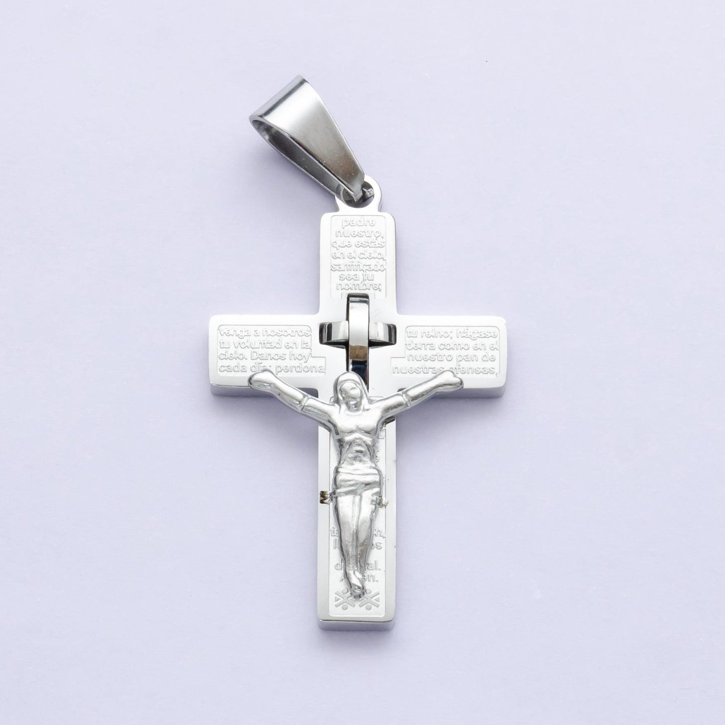 PVD Gold Stainless Steel Crucifix Pendant Lord Prayer in Spanish Jesus on Cross Necklace Religious Jewelry for Men Catholic Christian P1071