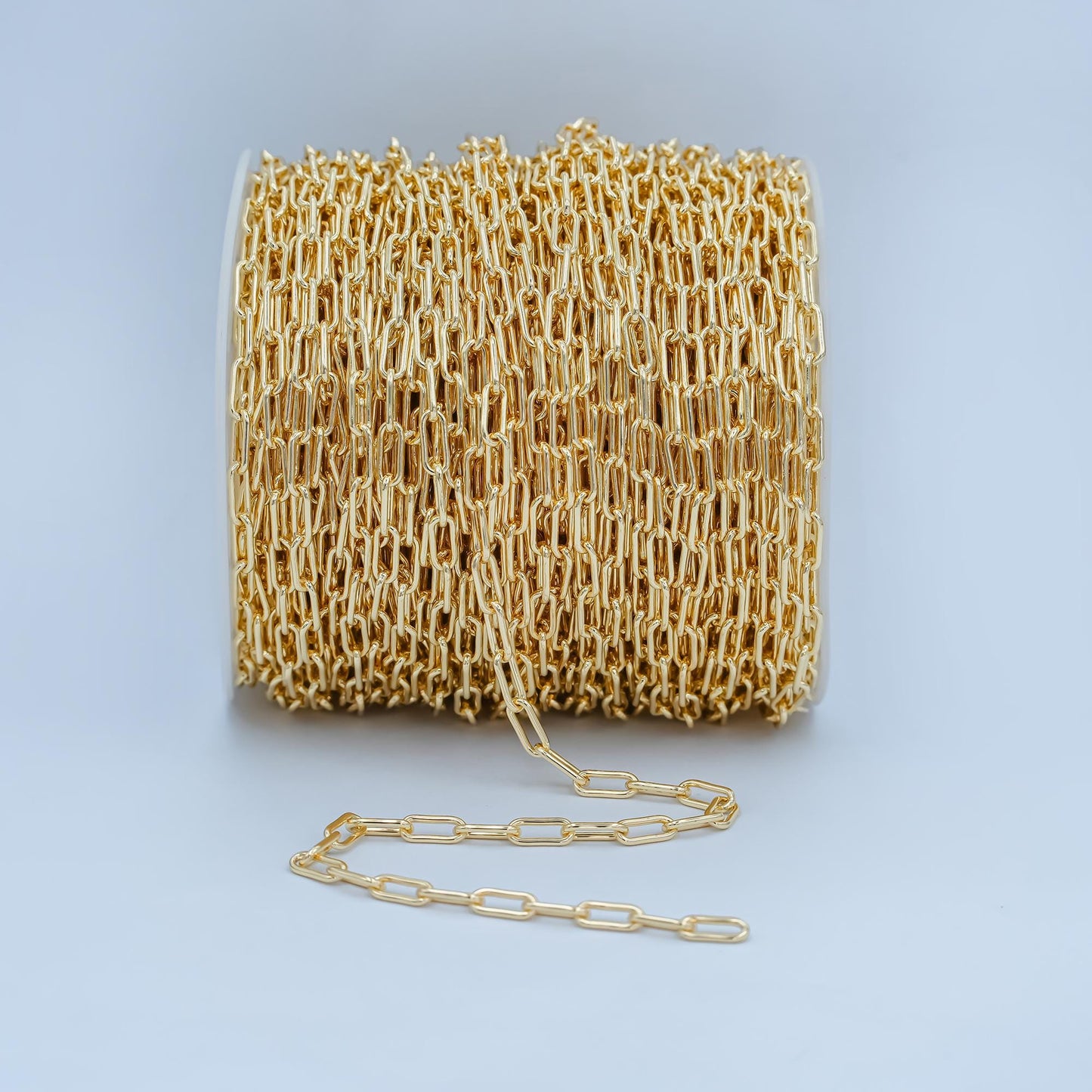 18k gold paperclip rolo cable chain by yard, cable rolo chain by foot, thicknest 9.3mmx 3.8mm x 1mm,roll-251