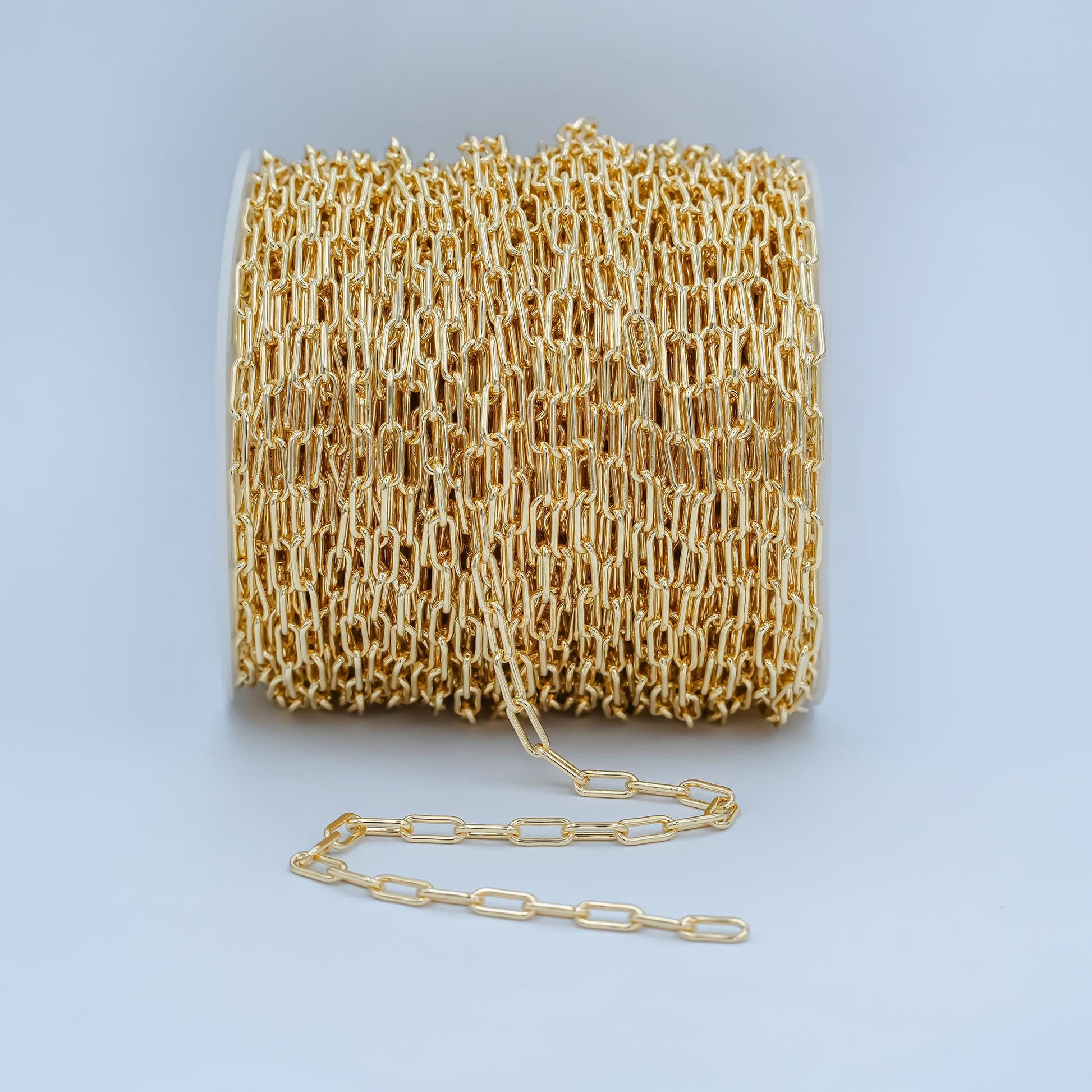 18k gold paperclip rolo cable chain by yard, cable rolo chain by foot, thicknest 9.3mmx 3.8mm x 1mm,roll-251