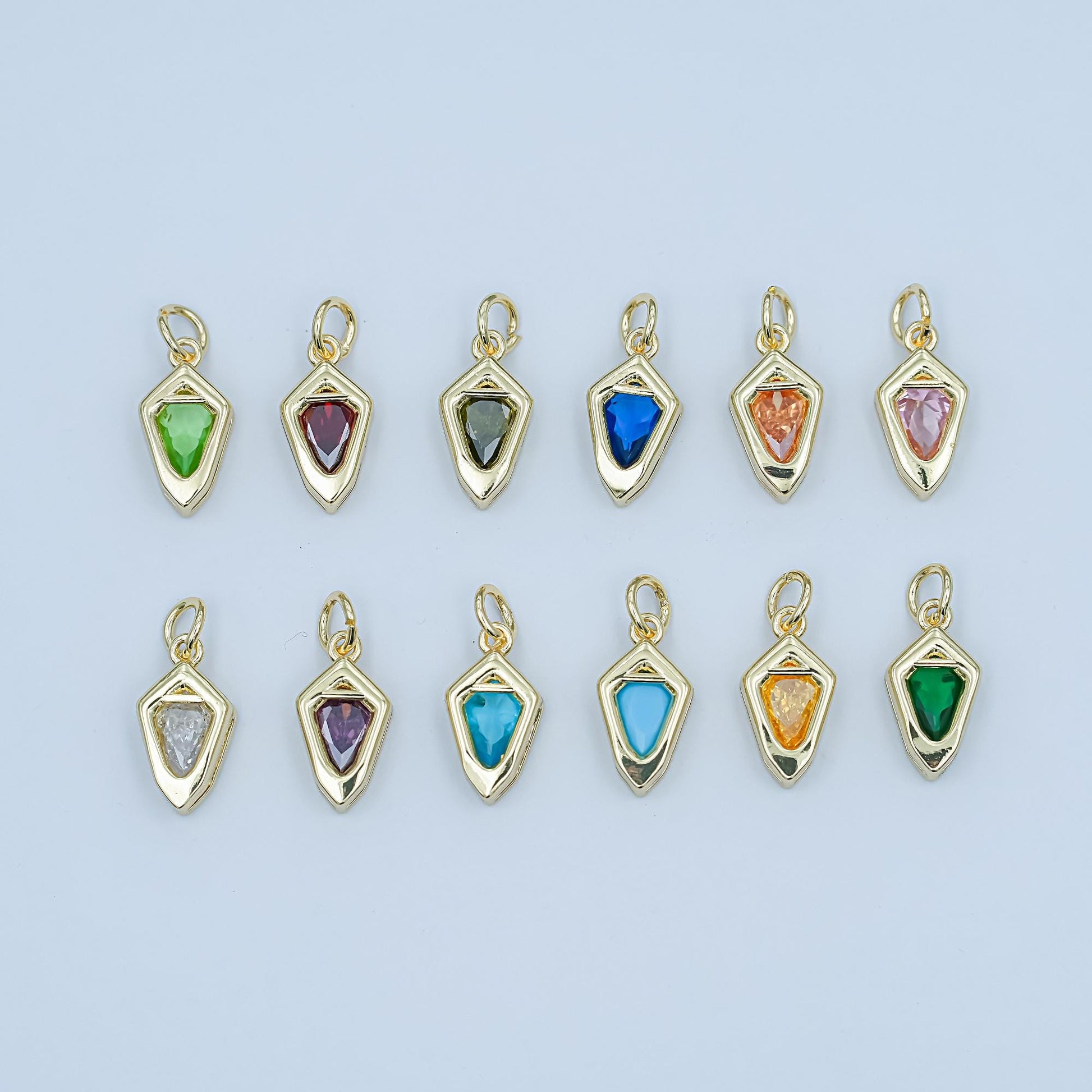 Dainty Birthstone Arrow Tip charm gold Spike Jewelry making with Colorful CZ Stone Jewelry component 14.3 x 7.5 mm | N-110