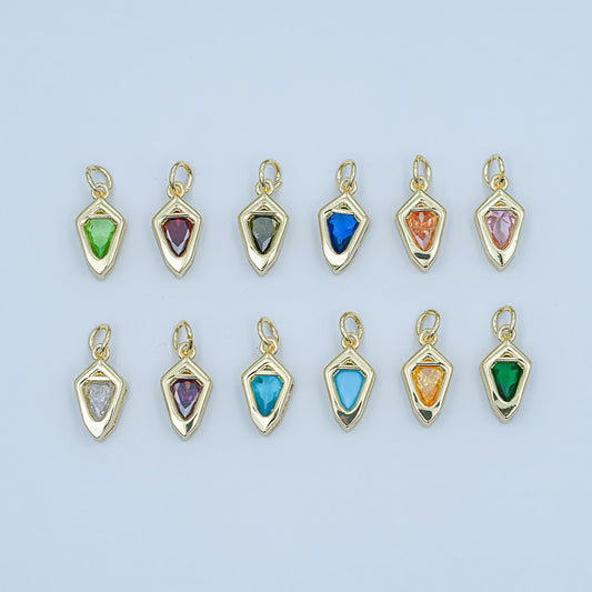 Dainty Birthstone Arrow Tip charm gold Spike Jewelry making with Colorful CZ Stone Jewelry component 14.3 x 7.5 mm | N-110
