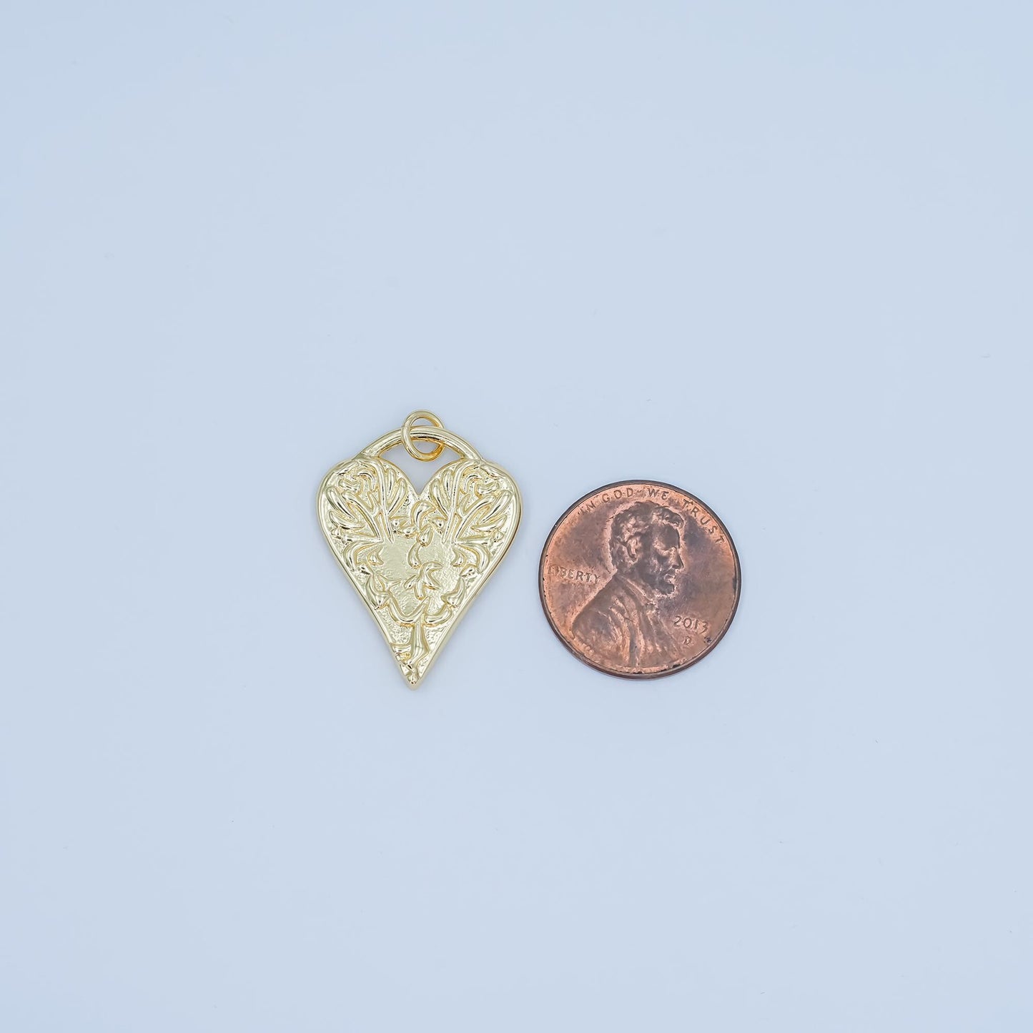 Dainty Gold Hammered Heart Charm, Rustic Heart Pendant for Valentine Jewelry N-119