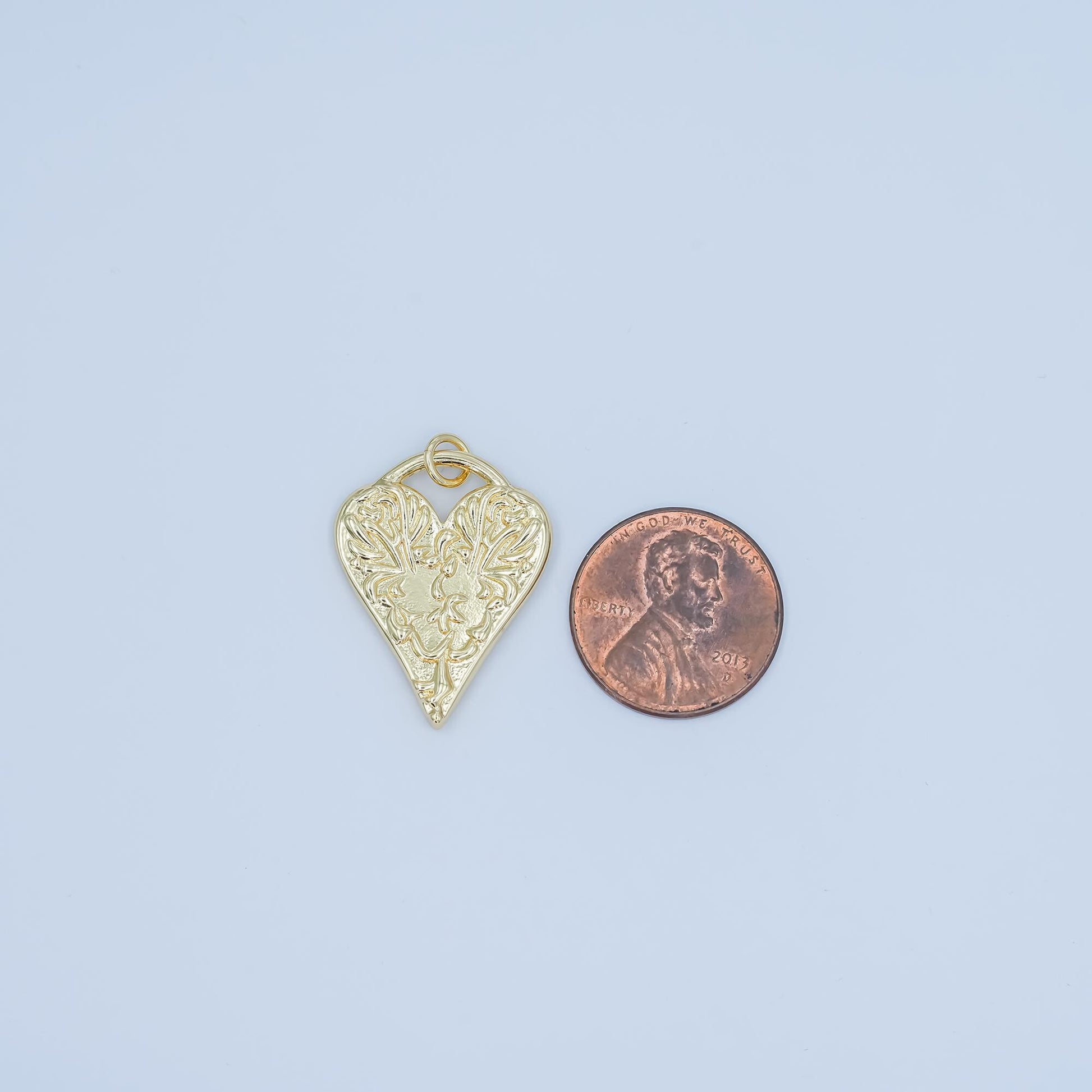 Dainty Gold Hammered Heart Charm, Rustic Heart Pendant for Valentine Jewelry N-119