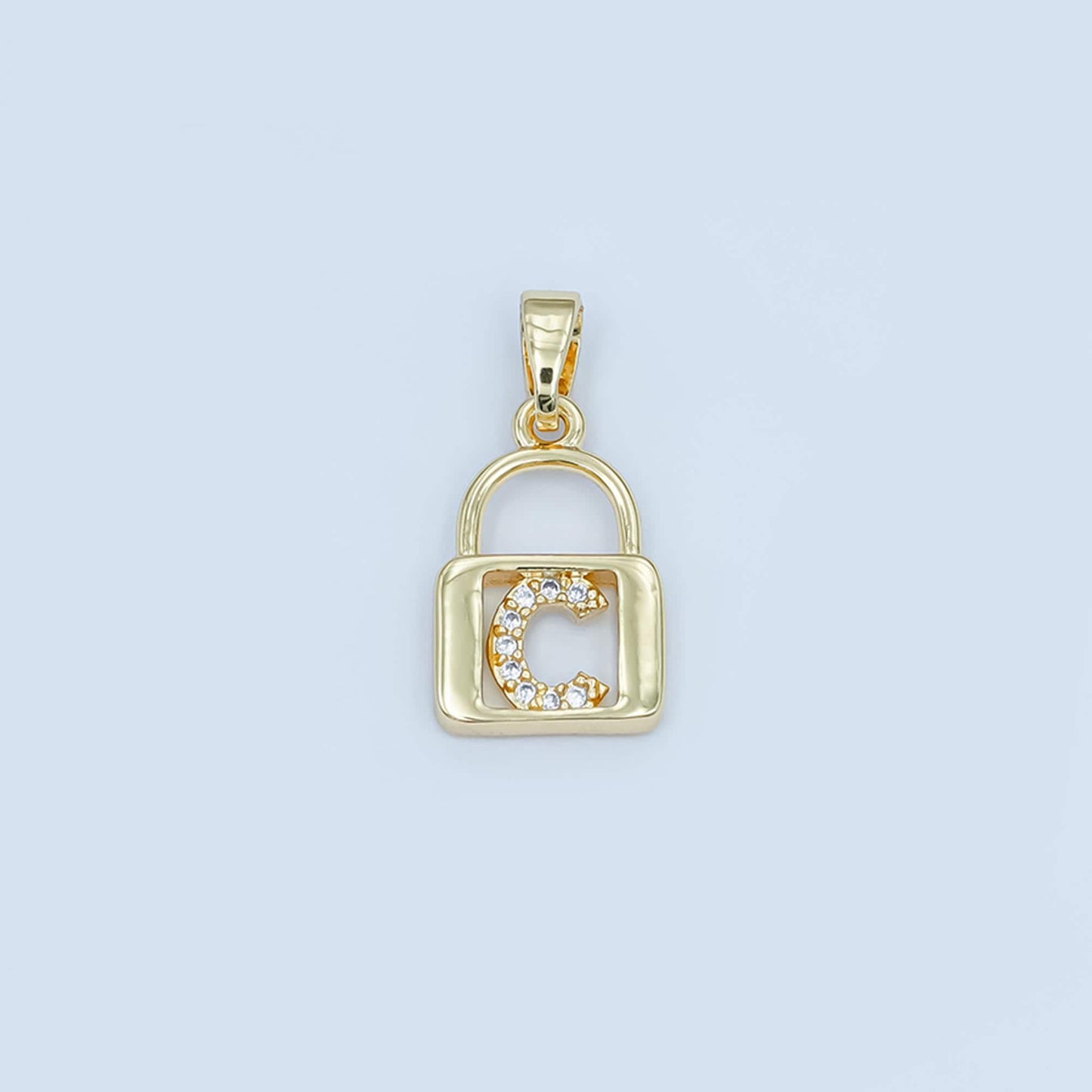 Dainty 24K Gold Filled Micro Pave Initial Letter Padlock Pendant Alphabet Charm for Personalized Jewelry Making Supply | A001 - A013