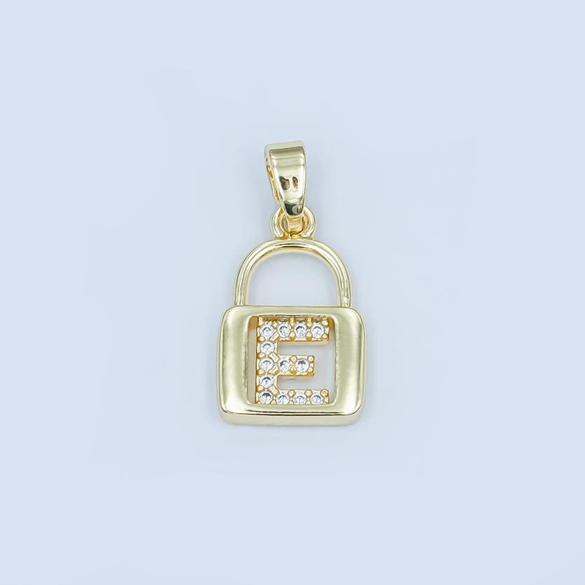 Dainty 24K Gold Filled Micro Pave Initial Letter Padlock Pendant Alphabet Charm for Personalized Jewelry Making Supply | A001 - A013