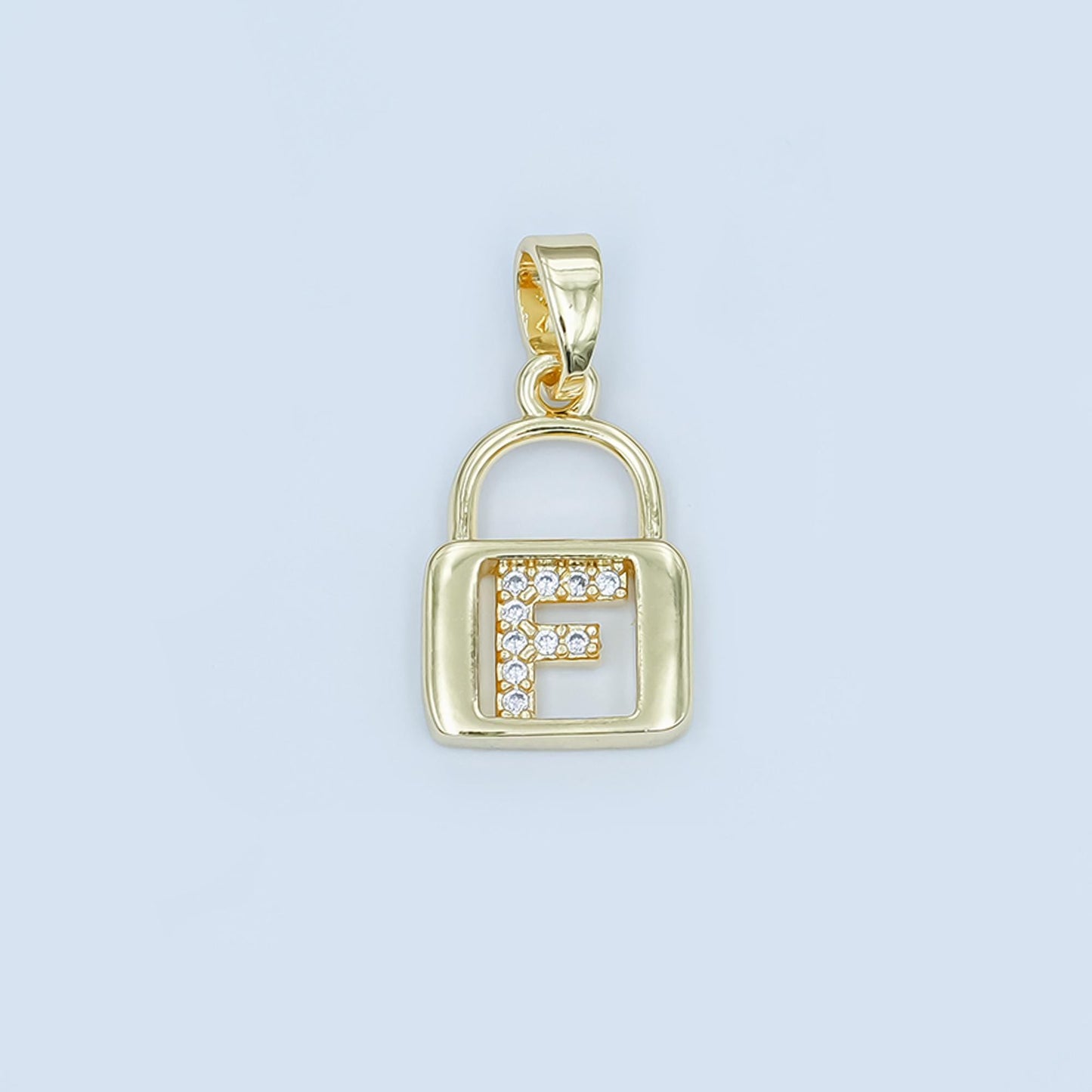 Dainty 24K Gold Filled Micro Pave Initial Letter Padlock Pendant Alphabet Charm for Personalized Jewelry Making Supply | A001 - A013