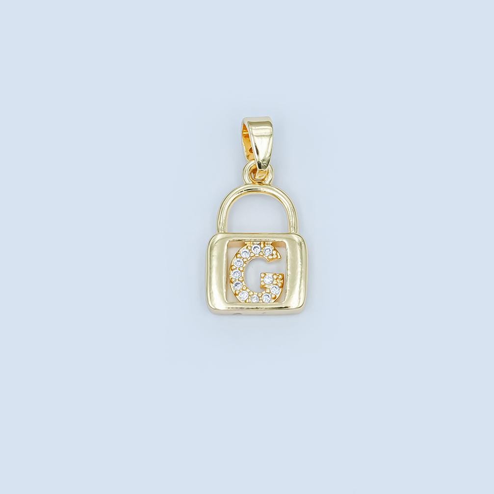 Dainty 24K Gold Filled Micro Pave Initial Letter Padlock Pendant Alphabet Charm for Personalized Jewelry Making Supply | A001 - A013