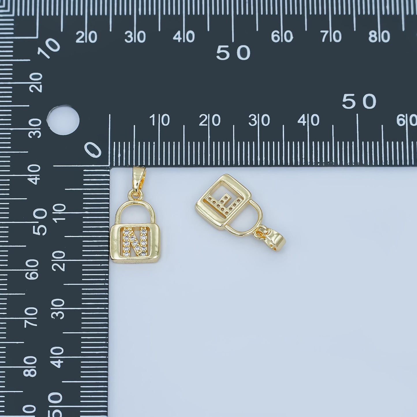 Dainty 24K Gold Filled Micro Pave Initial Letter Padlock Pendant Alphabet Charm for Personalized Jewelry Making Supply | A001 - A013