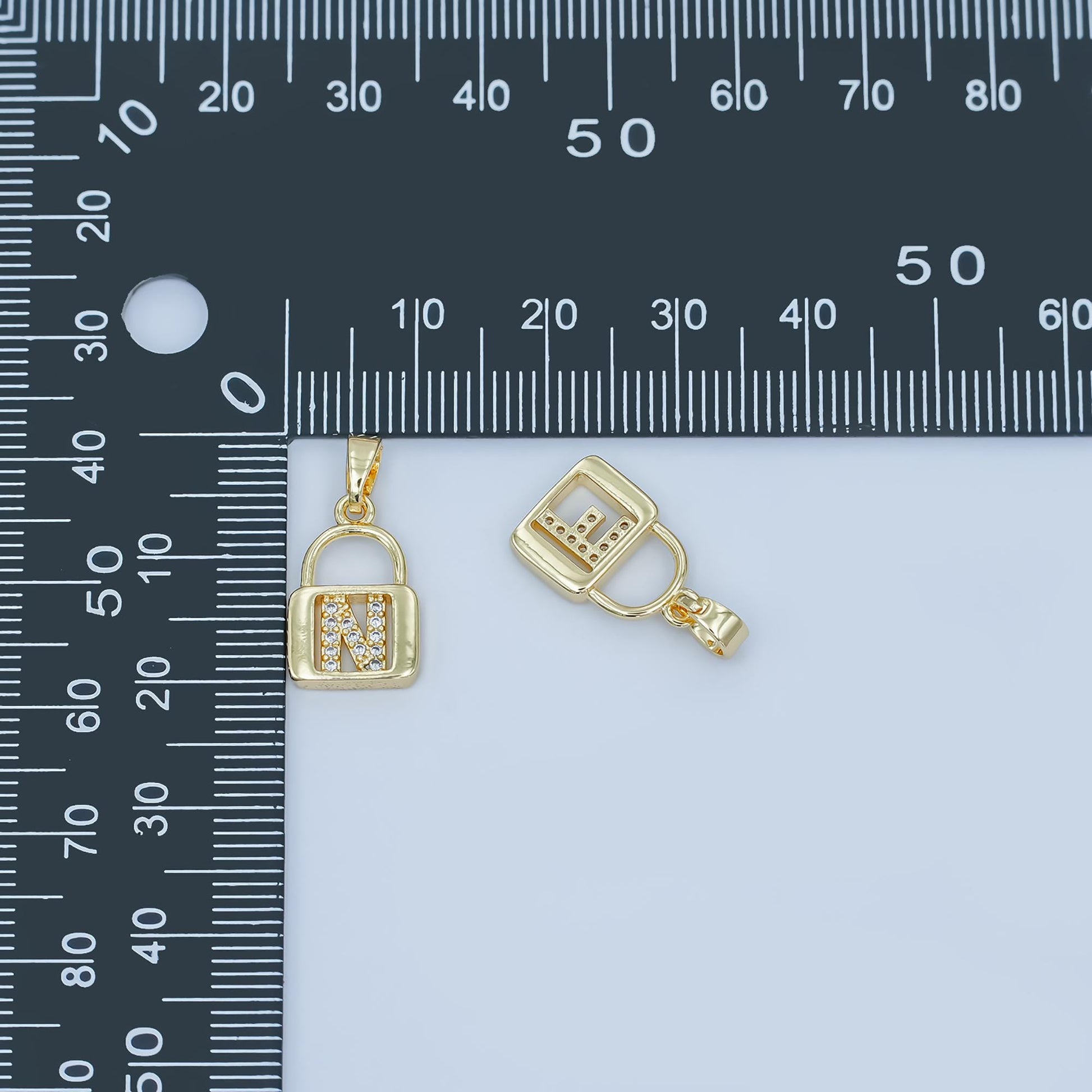 Dainty 24K Gold Filled Micro Pave Initial Letter Padlock Pendant Alphabet Charm for Personalized Jewelry Making Supply | A001 - A013