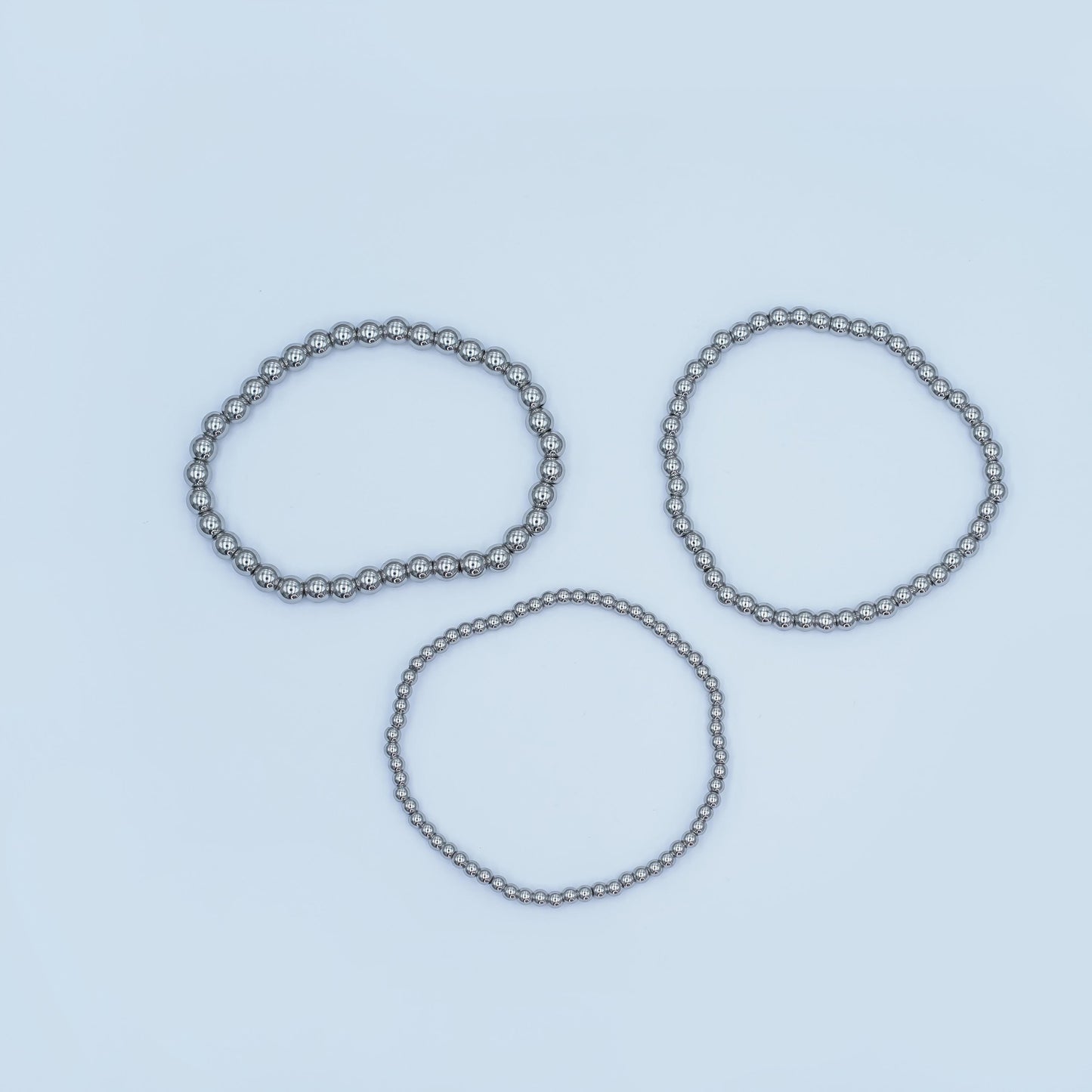 Dainty Silver Beaded bracelet Stretch Silver Ball Bracelet for Stackable Jewelry WA-2981