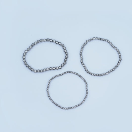 Dainty Silver Beaded bracelet Stretch Silver Ball Bracelet for Stackable Jewelry WA-2981