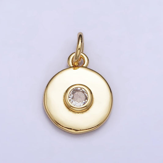 24k gold filled clear cz gold 10mm round add-on charm ufo charm round disc coin charm | ac314