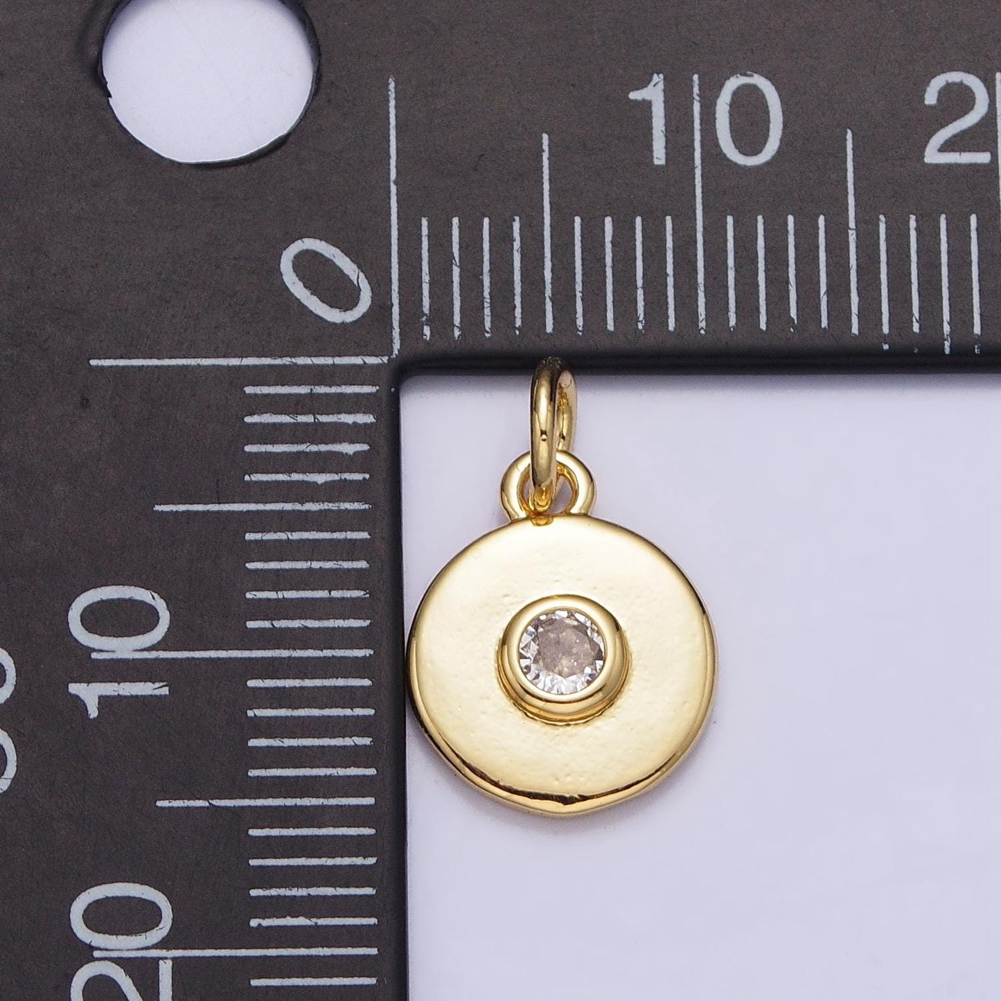 24k gold filled clear cz gold 10mm round add-on charm ufo charm round disc coin charm | ac314