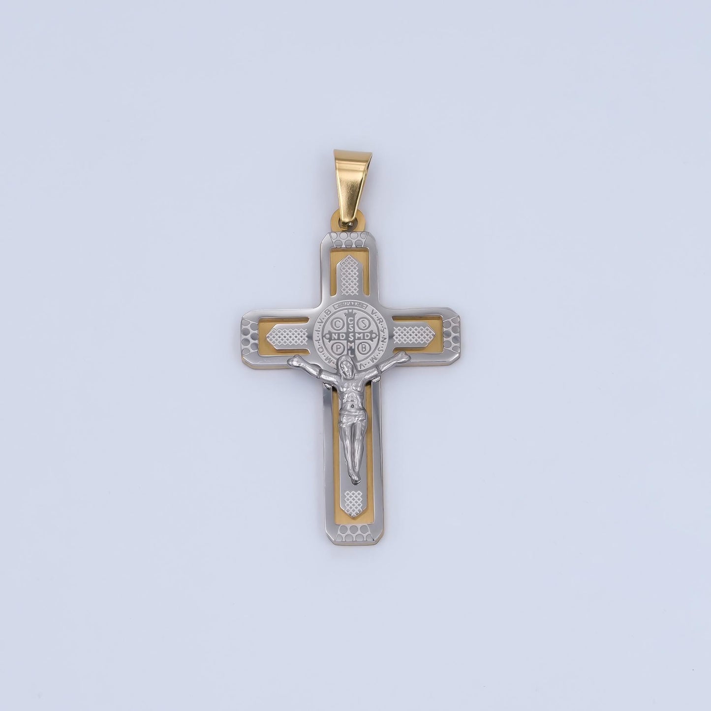 Gold Jesus crucifix pendant Miz Metal cross religious jewelry making for men, gift for father, stainless steel man unisex necklace P-969