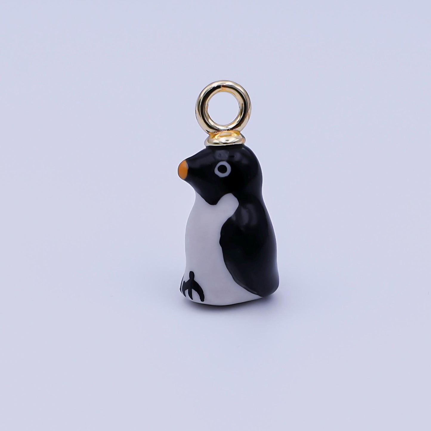 Cute Ceramic Penguin Pendant, 24K Gold Filled Winter Arctic Snow Animal Porcelain Charm For Necklace Bracelet Component N-143