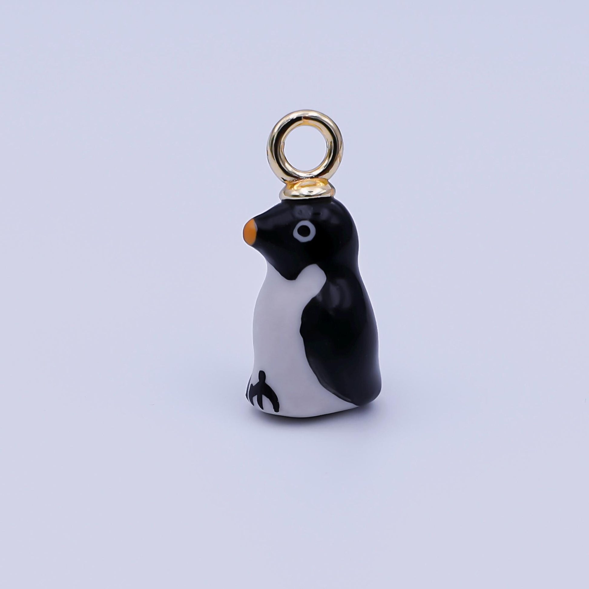 Cute Ceramic Penguin Pendant, 24K Gold Filled Winter Arctic Snow Animal Porcelain Charm For Necklace Bracelet Component N-143