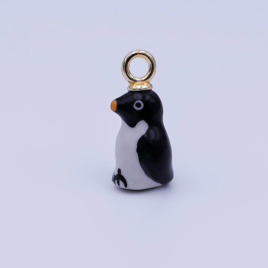 Cute Ceramic Penguin Pendant, 24K Gold Filled Winter Arctic Snow Animal Porcelain Charm For Necklace Bracelet Component N-143