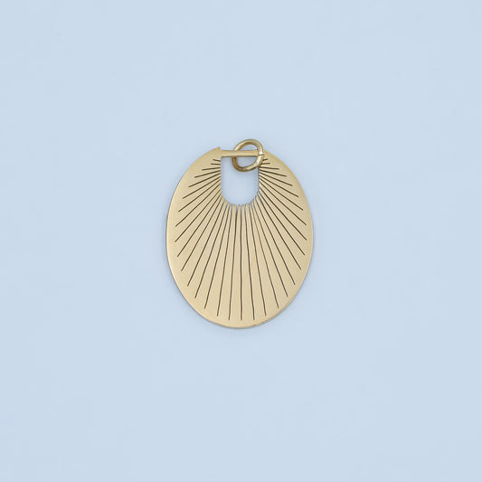 Dainty PVD Gold Stainless Steel Sun Ray charm Celestial pendant Oval Sunburst pendant Jewelry Inspired P-589