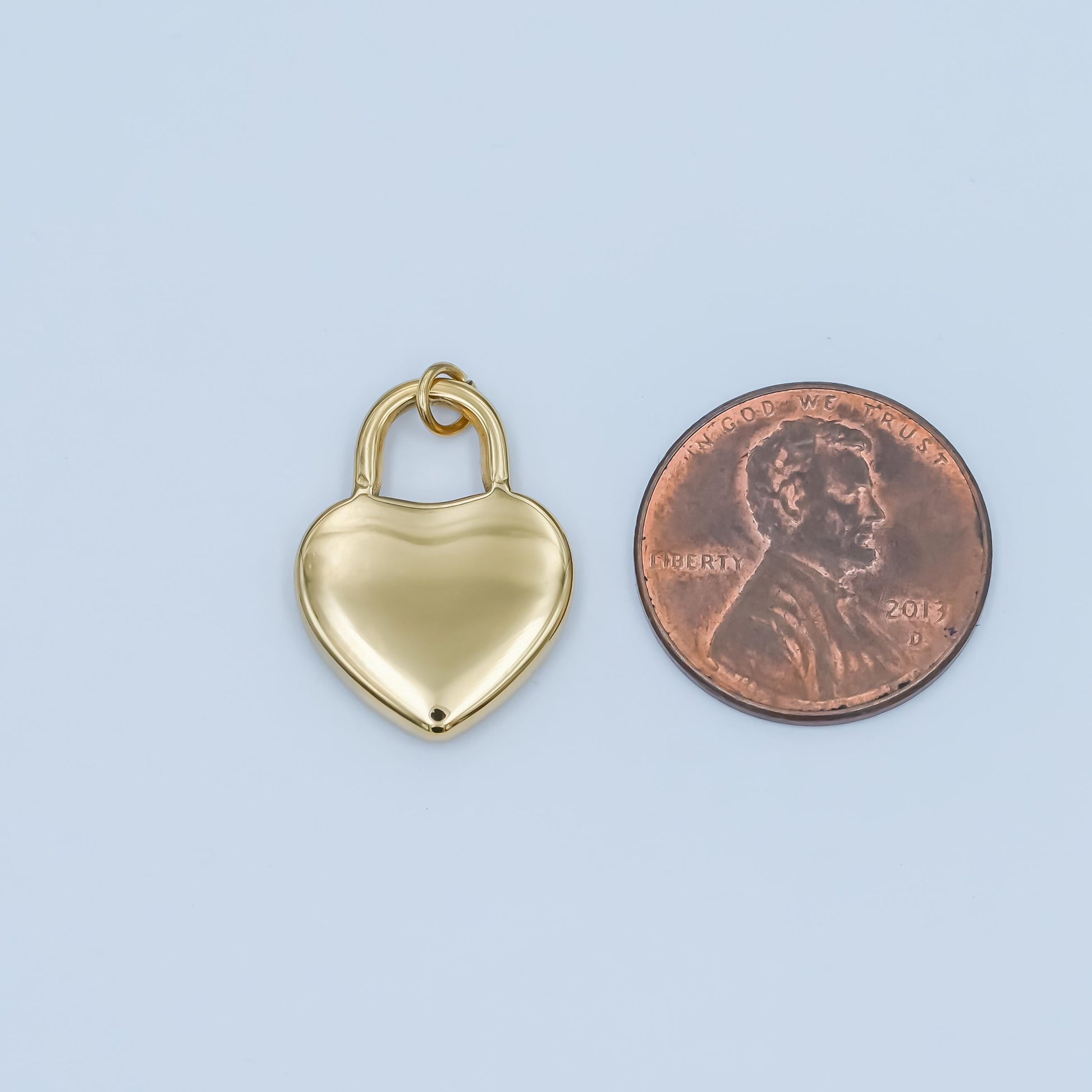 Stainless Steel 20mm Puffed Heart Padlock Minimalist Charm | P-551