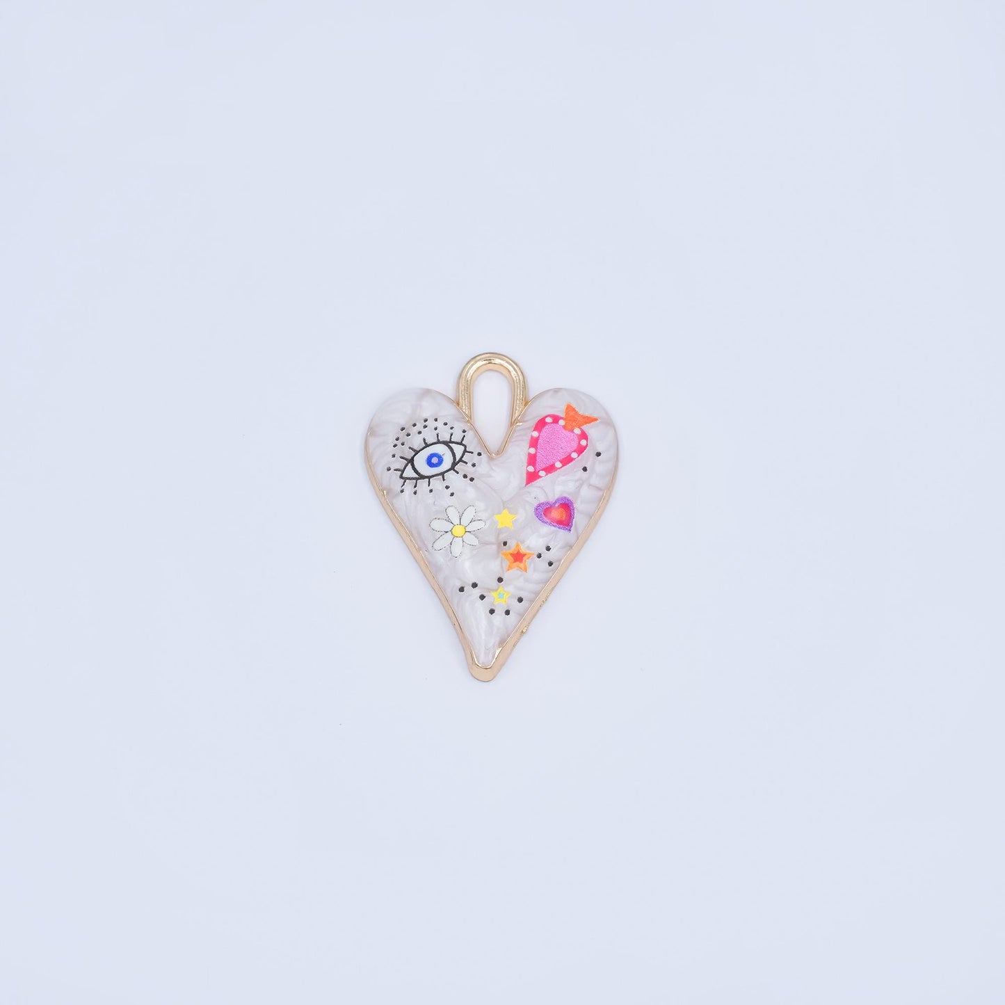Enamel Heart Charm Evil Eye Pendant 24K Gold Filled Graffiti Charm Funky DIY Jewelry Supplies AA-1510