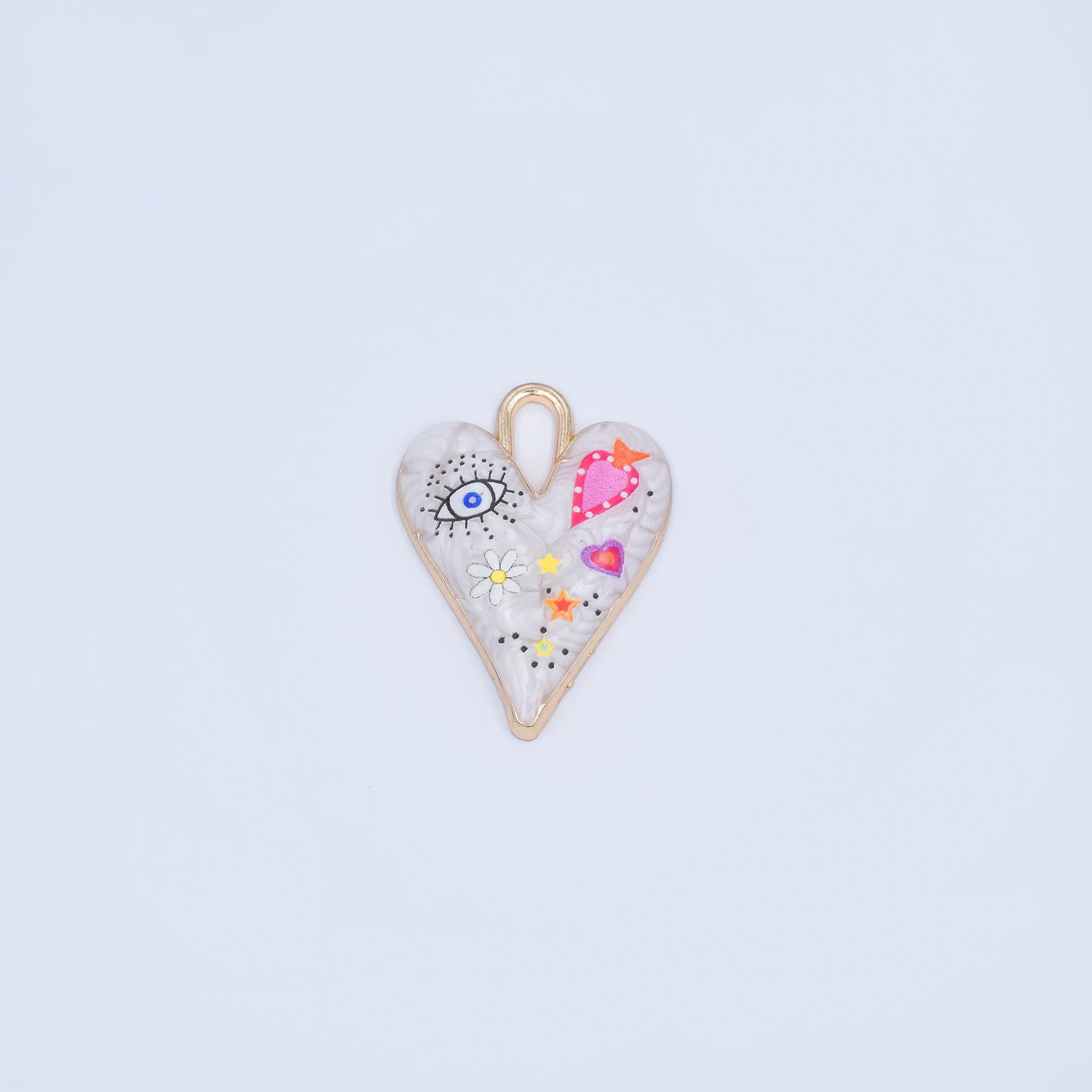 Enamel Heart Charm Evil Eye Pendant 24K Gold Filled Graffiti Charm Funky DIY Jewelry Supplies AA-1510