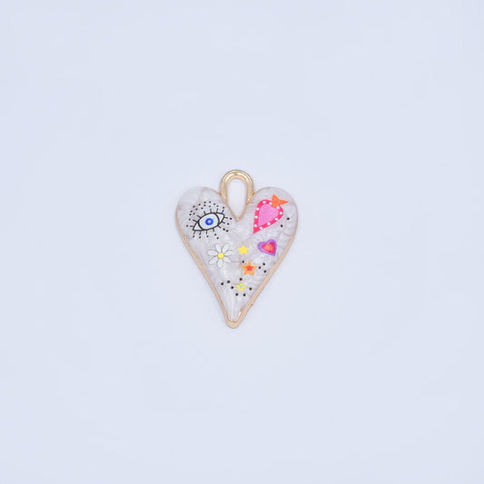 Enamel Heart Charm Evil Eye Pendant 24K Gold Filled Graffiti Charm Funky DIY Jewelry Supplies AA-1510