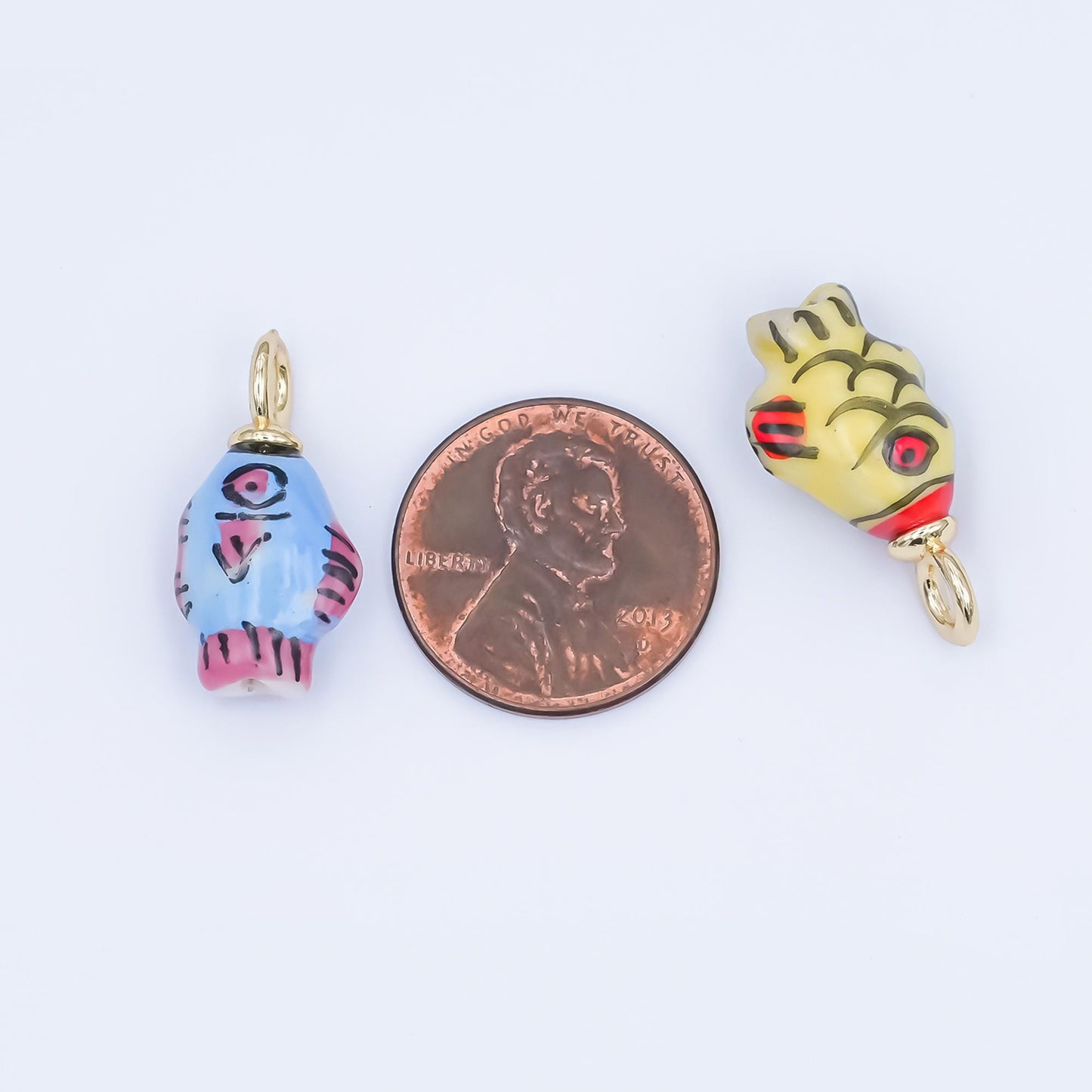 Dainty Colorful Ceramic Fish Charm Hand Painted Beads Adorable Multicolor Fish for Necklace Bracelet Component N-139