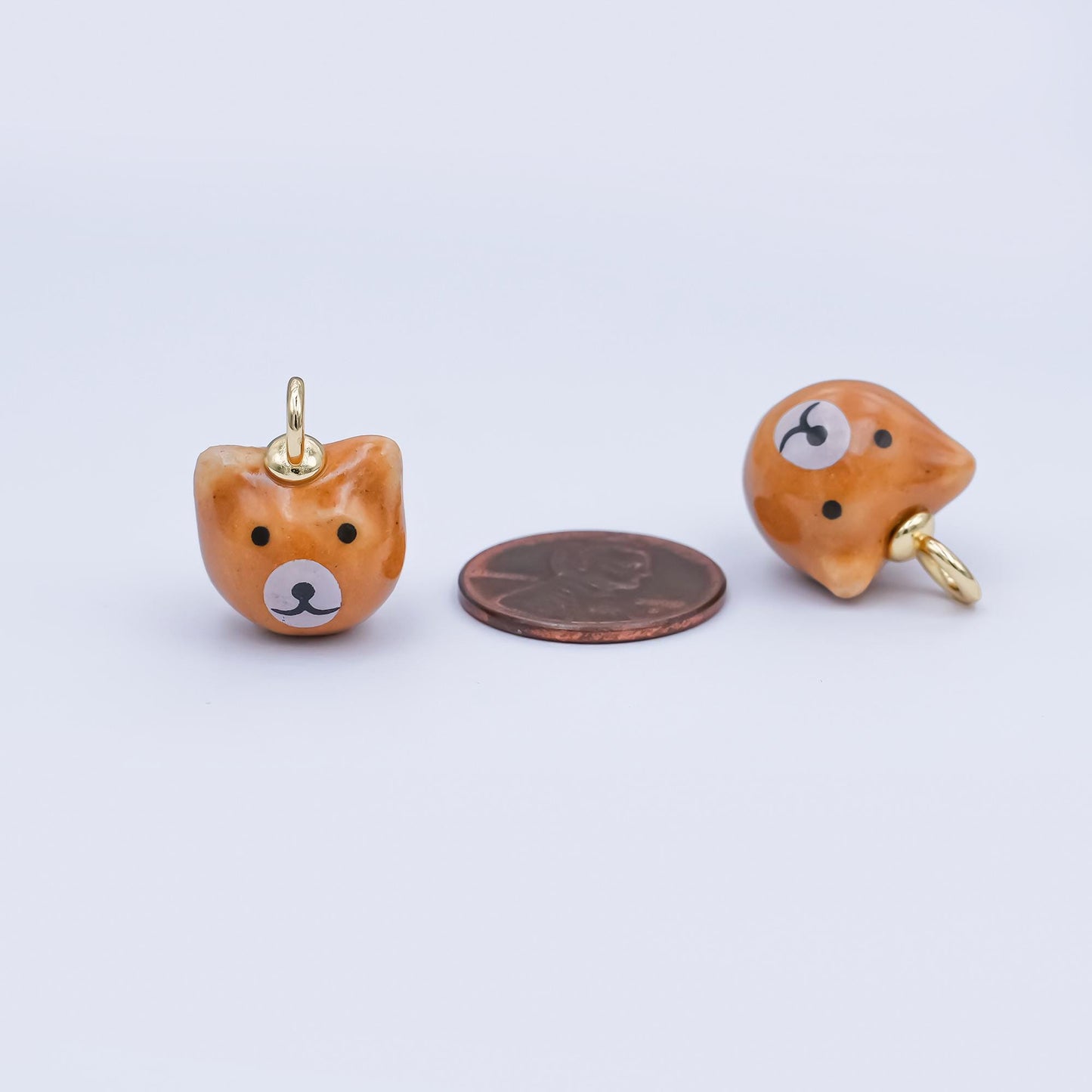 Handmade Ceramic Bear Face Charm – Cute Animal Pendant in Warm Brown with Gold Loop for Necklace or Bracelet supply N-137