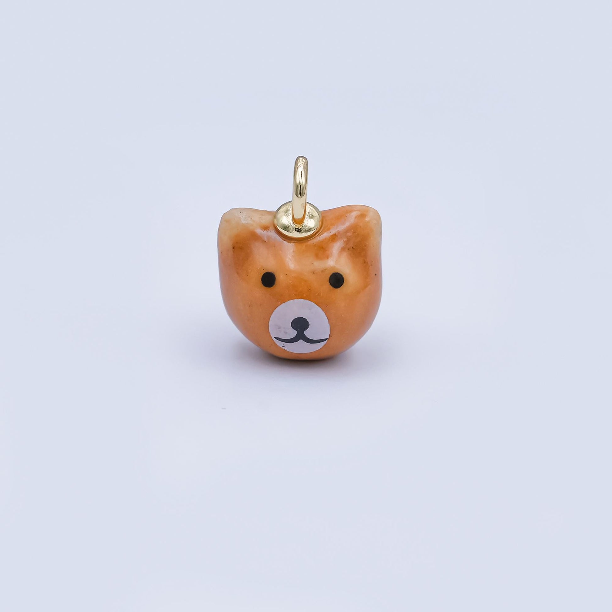Handmade Ceramic Bear Face Charm – Cute Animal Pendant in Warm Brown with Gold Loop for Necklace or Bracelet supply N-137