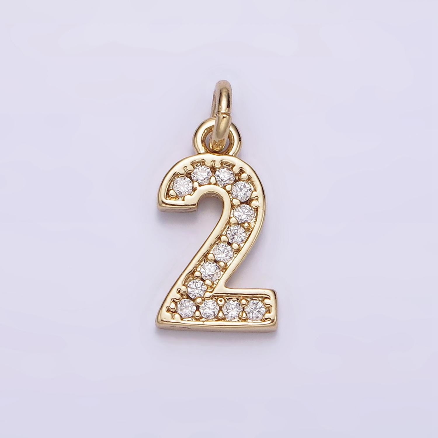 Mini Gold Number Clear Micro Paved CZ Pendant Lucky Number Age Birthday Pendant | N-1026