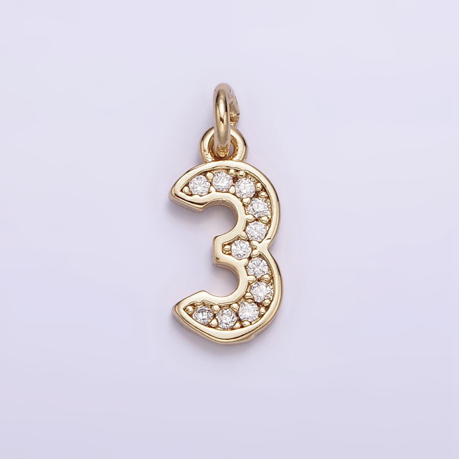Mini Gold Number Clear Micro Paved CZ Pendant Lucky Number Age Birthday Pendant | N-1026