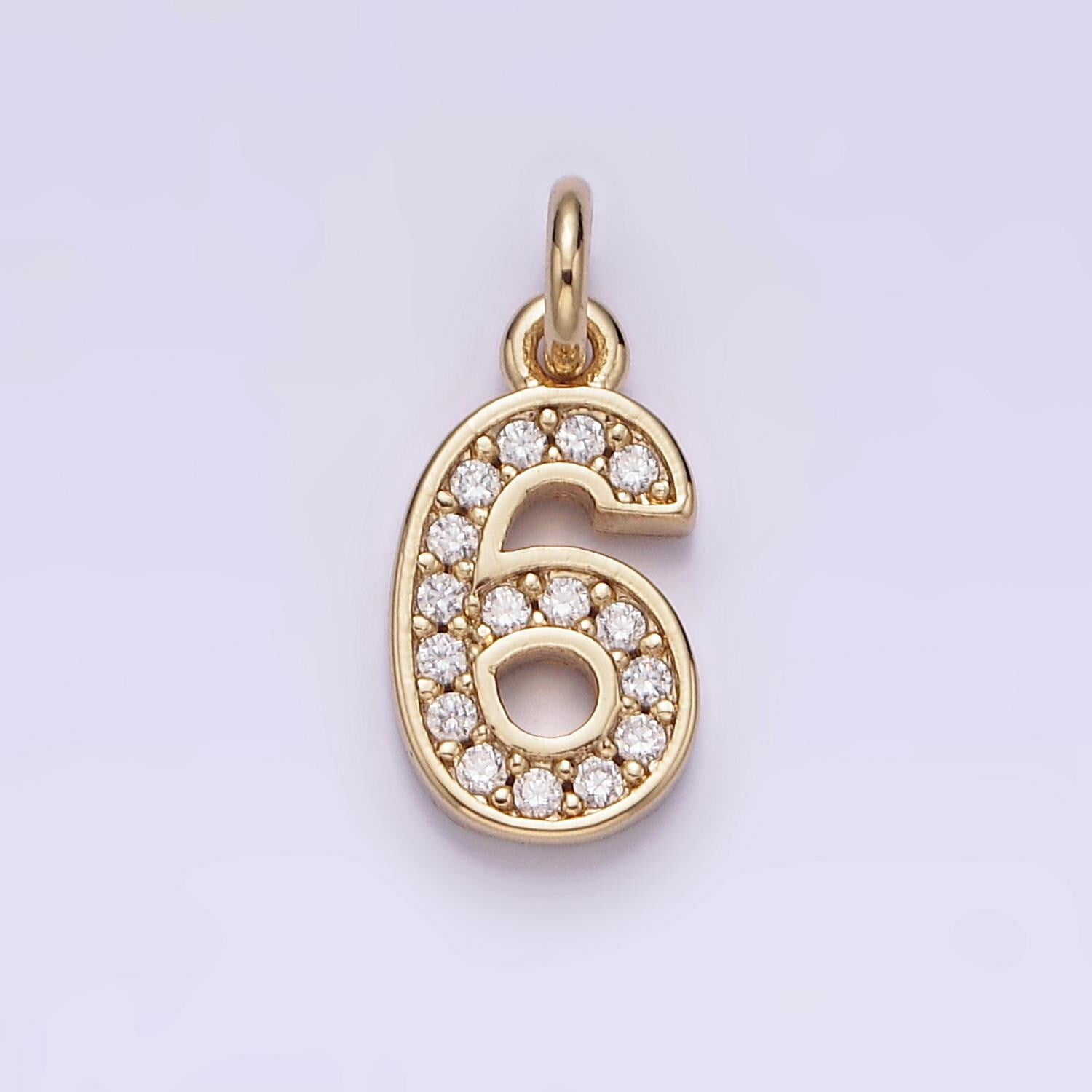 Mini Gold Number Clear Micro Paved CZ Pendant Lucky Number Age Birthday Pendant | N-1026