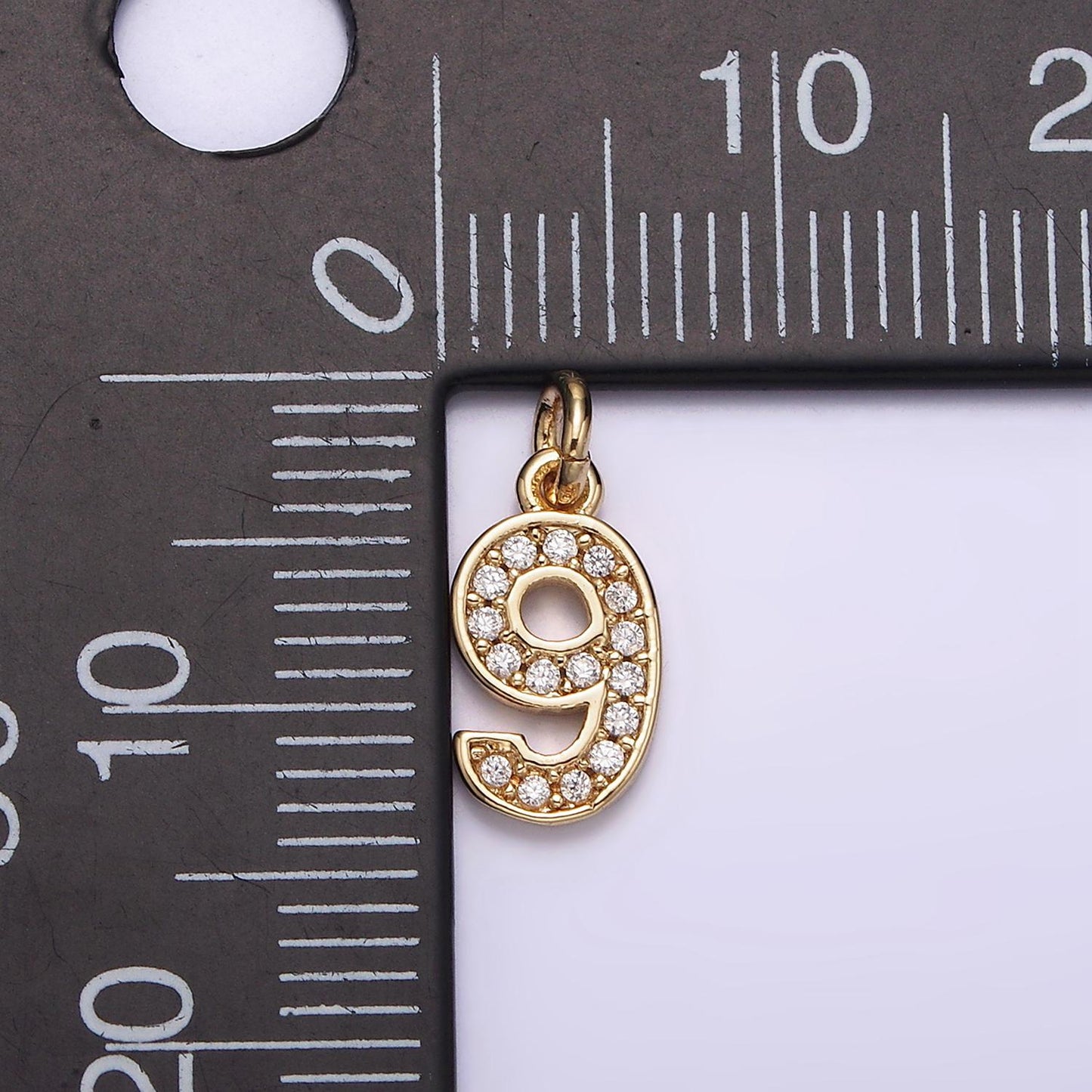Mini Gold Number Clear Micro Paved CZ Pendant Lucky Number Age Birthday Pendant | N-1026