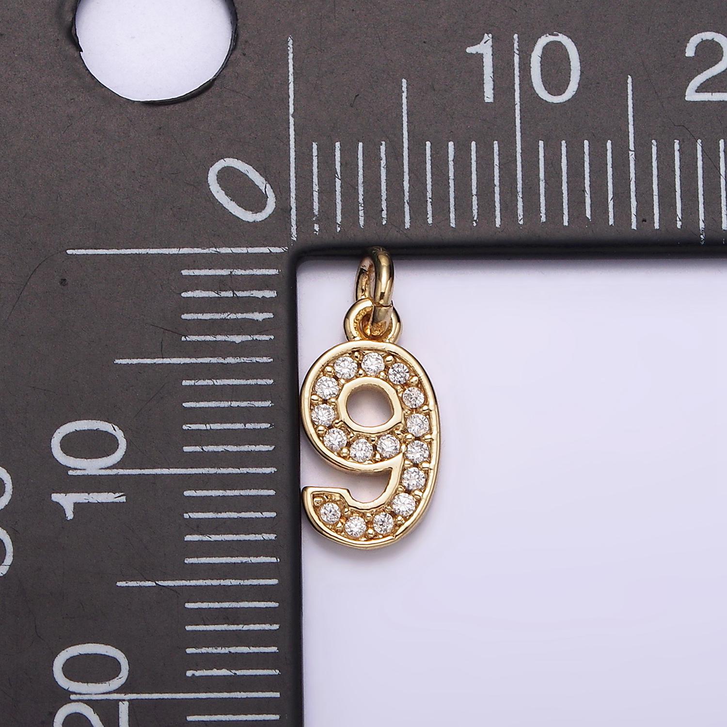 Mini Gold Number Clear Micro Paved CZ Pendant Lucky Number Age Birthday Pendant | N-1026