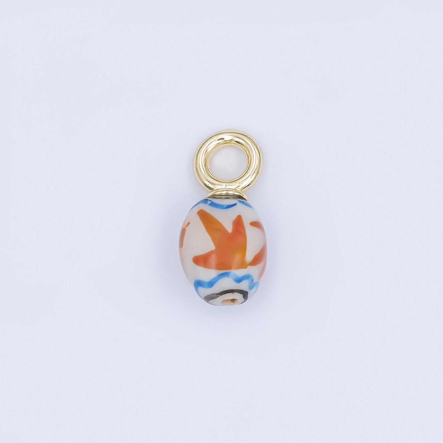 Dainty Oval Ceramic Charm Handmade Brown Leaf Painting Ceramic Porcelain Vintage Charm For Necklace Bracelet Jewelry Making Supply N-134