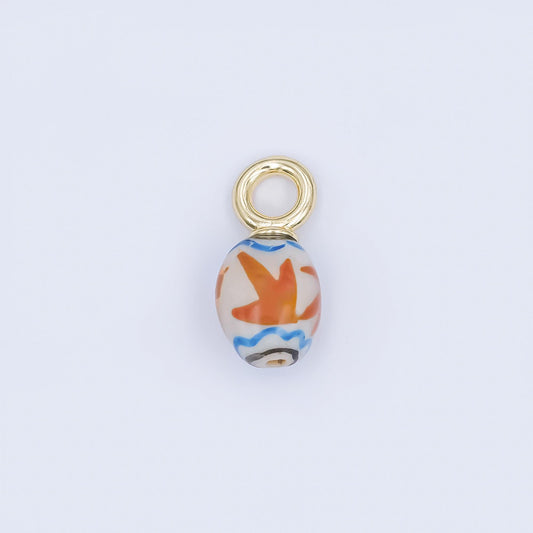 Dainty Oval Ceramic Charm Handmade Brown Leaf Painting Ceramic Porcelain Vintage Charm For Necklace Bracelet Jewelry Making Supply N-134