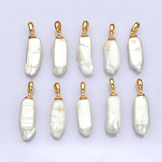 14k gold filled 37.5mm shell pearl long stick pendant dangle charm for minimalist necklace jewelry component | aa728