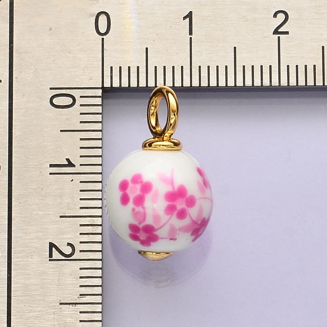 Dainty round ceramic charm handmade Pink Cherry Blossom painting porcelain vintage charm for necklace bracelet jewelry making supply C-671